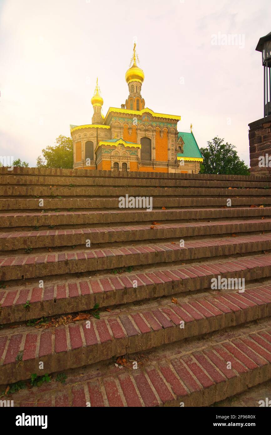 Santa Maria Maddalena Chiesa Ortodossa Russa di Darmstadt Germania. Russische Orthodoxe Kirche der hl. Maria Maddalena Darmstadt. Luoghi da visitare. Foto Stock