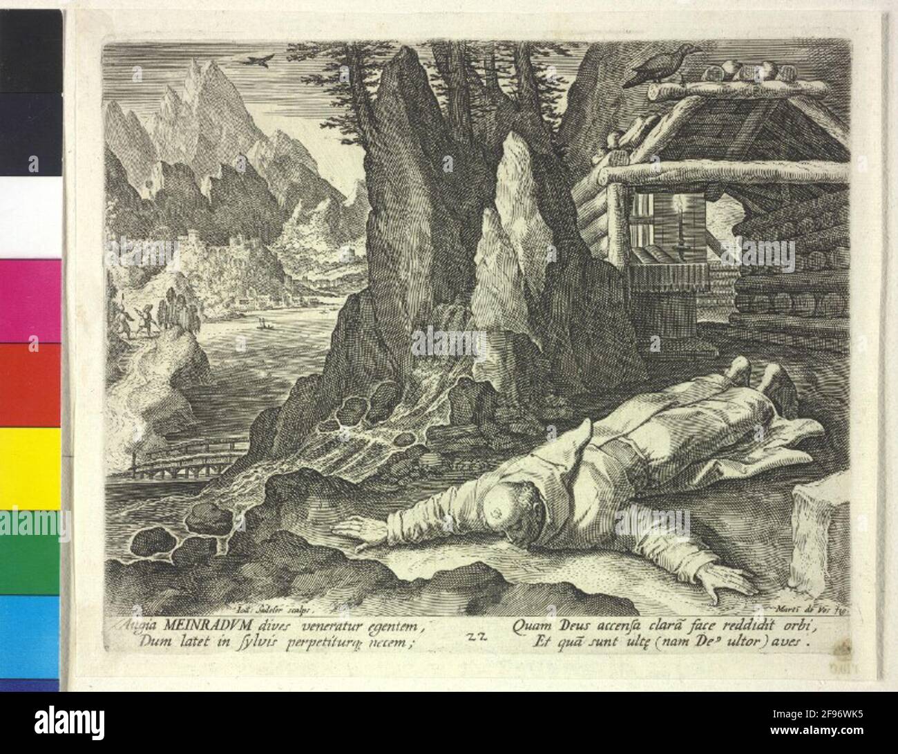 Meinrad di Einsiedeln, Santa Stampa di Jan Sadeler a Marten de Vos Foto Stock