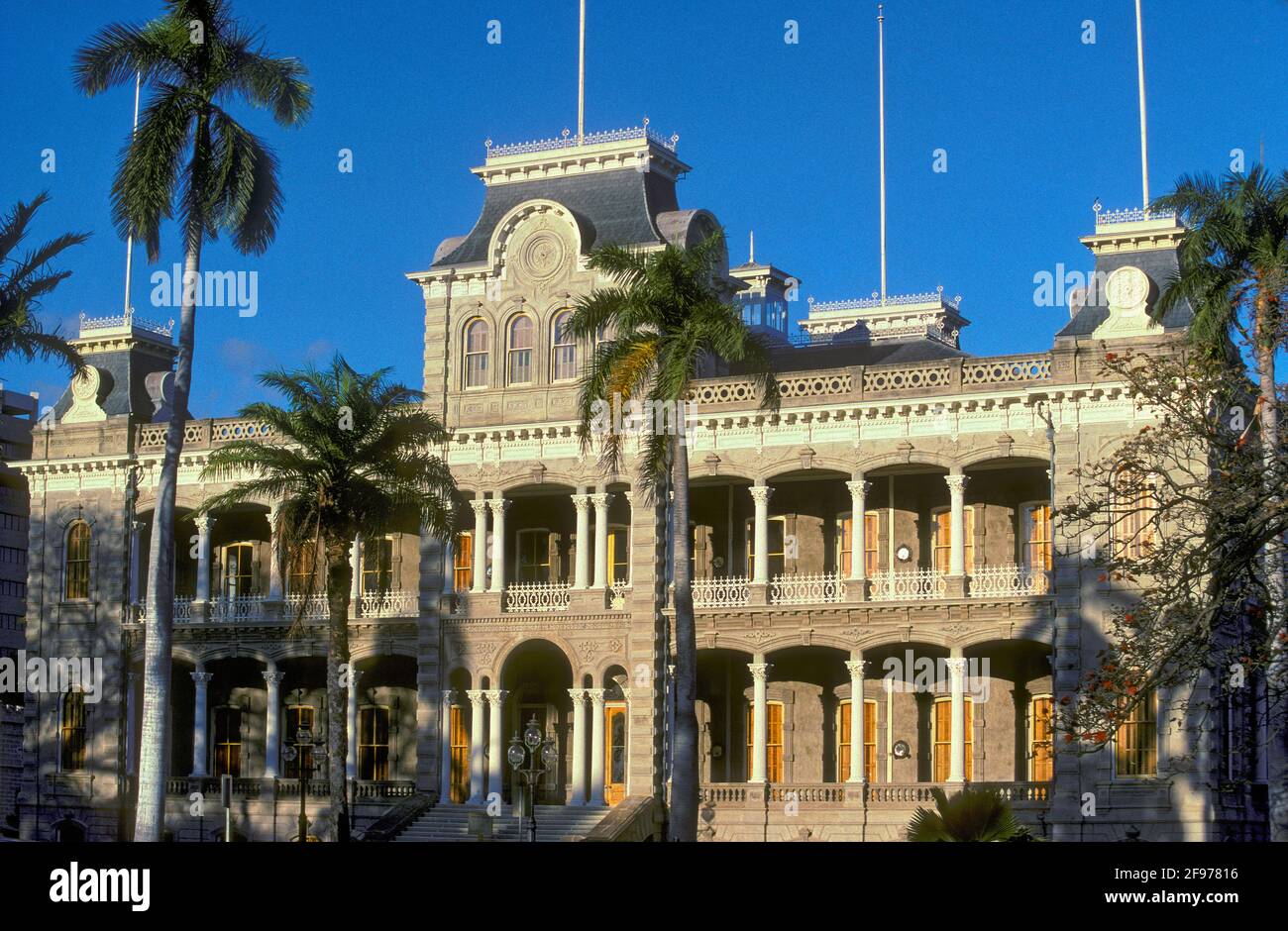 L'Iolani Palace, l'unico palazzo reale negli Stati Uniti; Downtown Historic District, Honolulu Oahu, Hawaii. Foto Stock