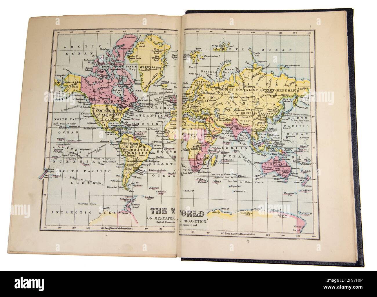 Mappa del mondo nella Nuova Enciclopedia Standard e Atlante Mondiale, pubblicata da Odhams nel 1932, che mostra contati e territori a colori comprende Foto Stock