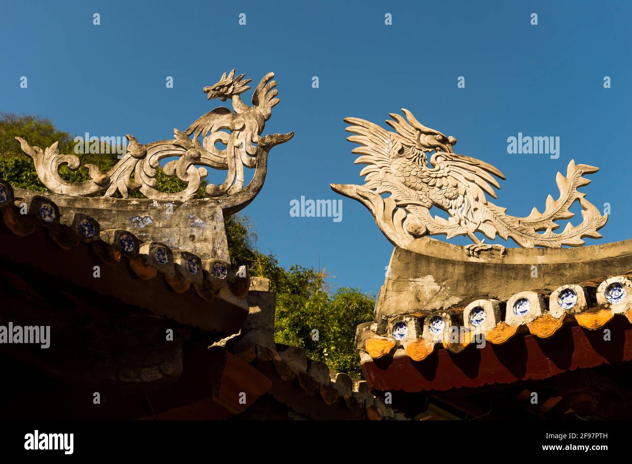 Vietnam, da Nang, montagne di marmo, tetto, dettaglio, drago, Foto Stock