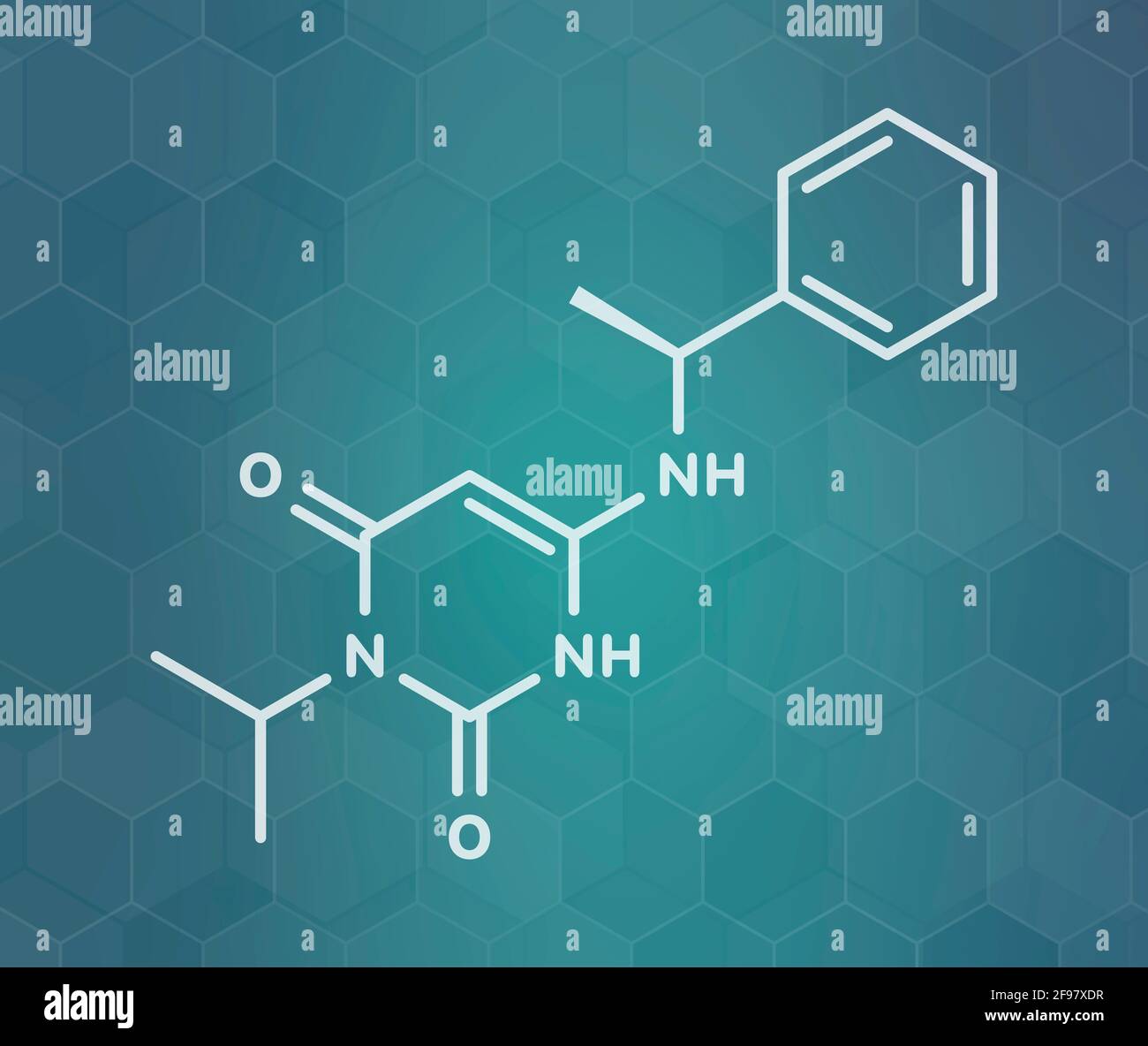 Molecola di farmaco di Mavacamten, illustrazione Foto Stock