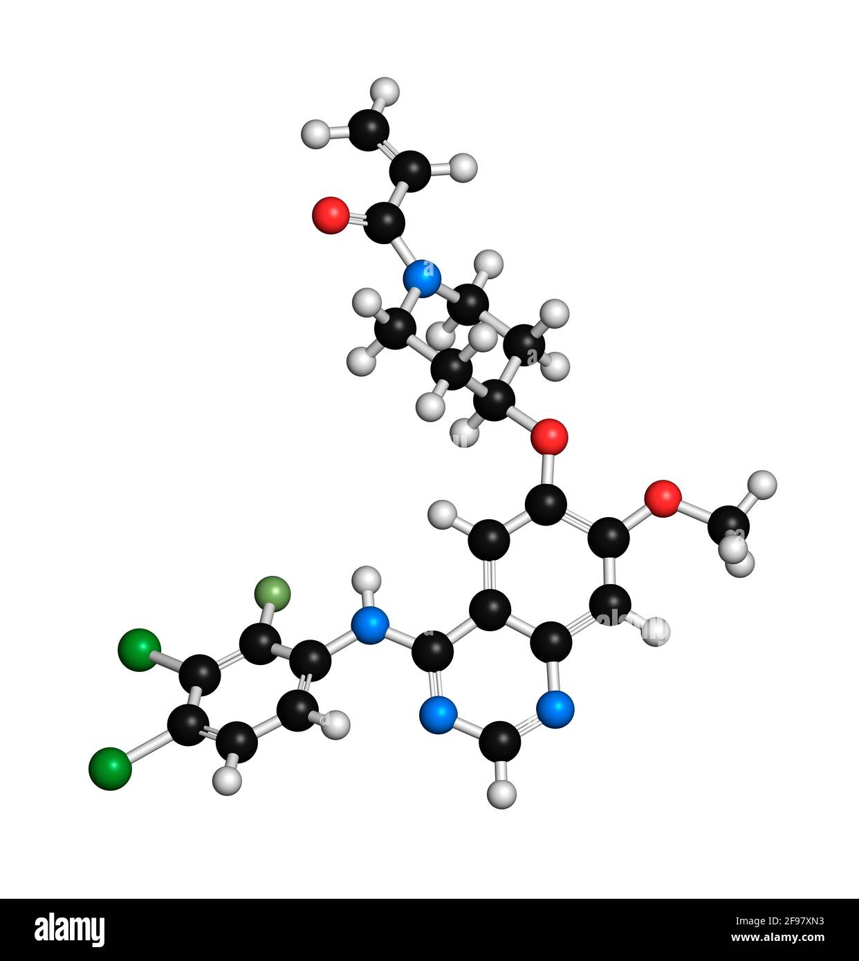 Molecola di farmaco per il cancro di Poziotinib, illustrazione Foto Stock