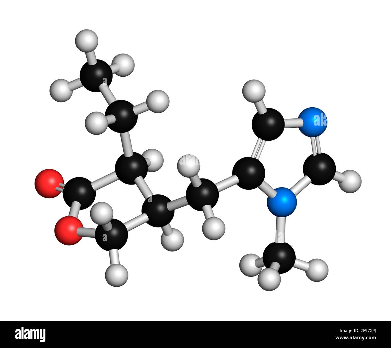 Molecola di farmaco pilocarpina, illustrazione Foto Stock