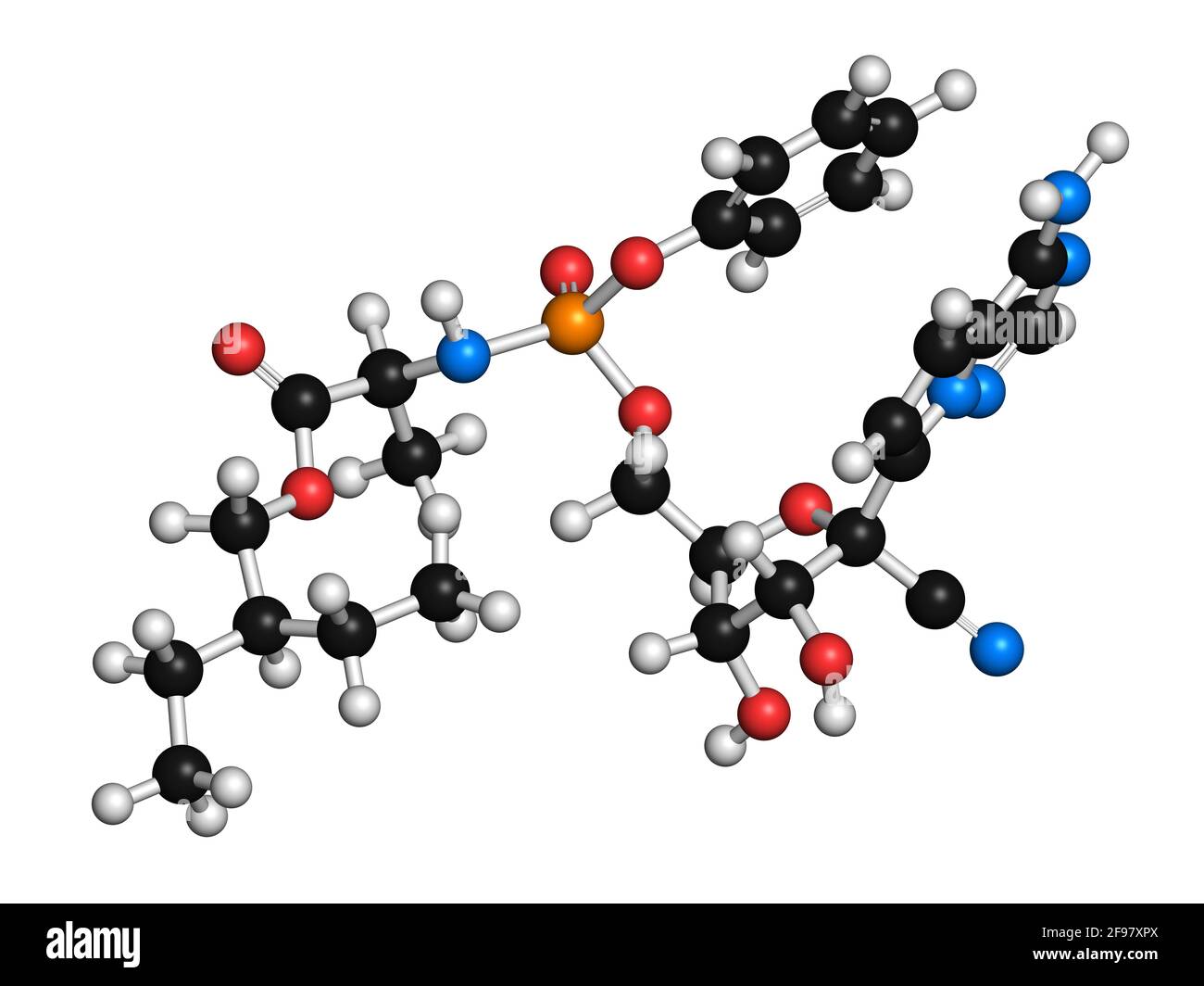 Molecola di farmaco antivirale di Remdesivir, illustrazione Foto Stock