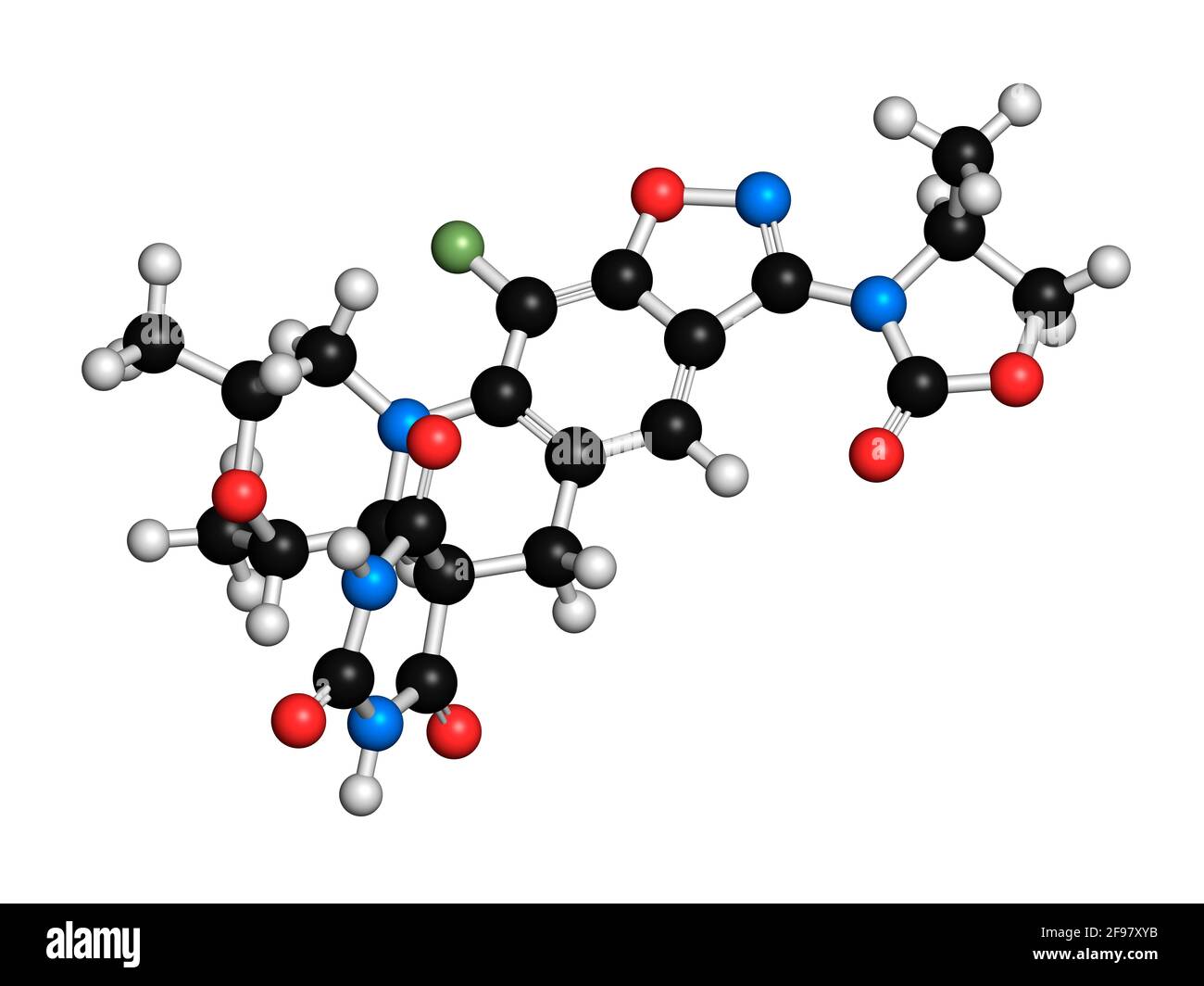 Zoliflodacina molecola di farmaco antibiotico, illustrazione Foto Stock