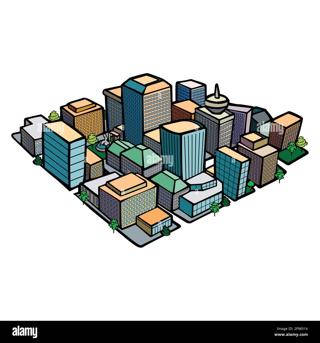 Modello di centro grafico della città quadrata Illustrazione Vettoriale