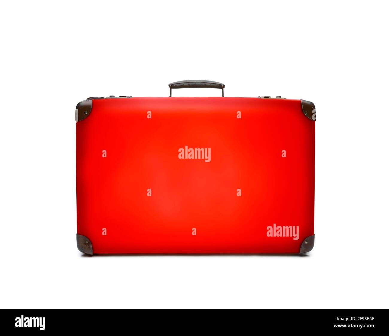 Valigia in stile retrò rossa su sfondo bianco Foto Stock
