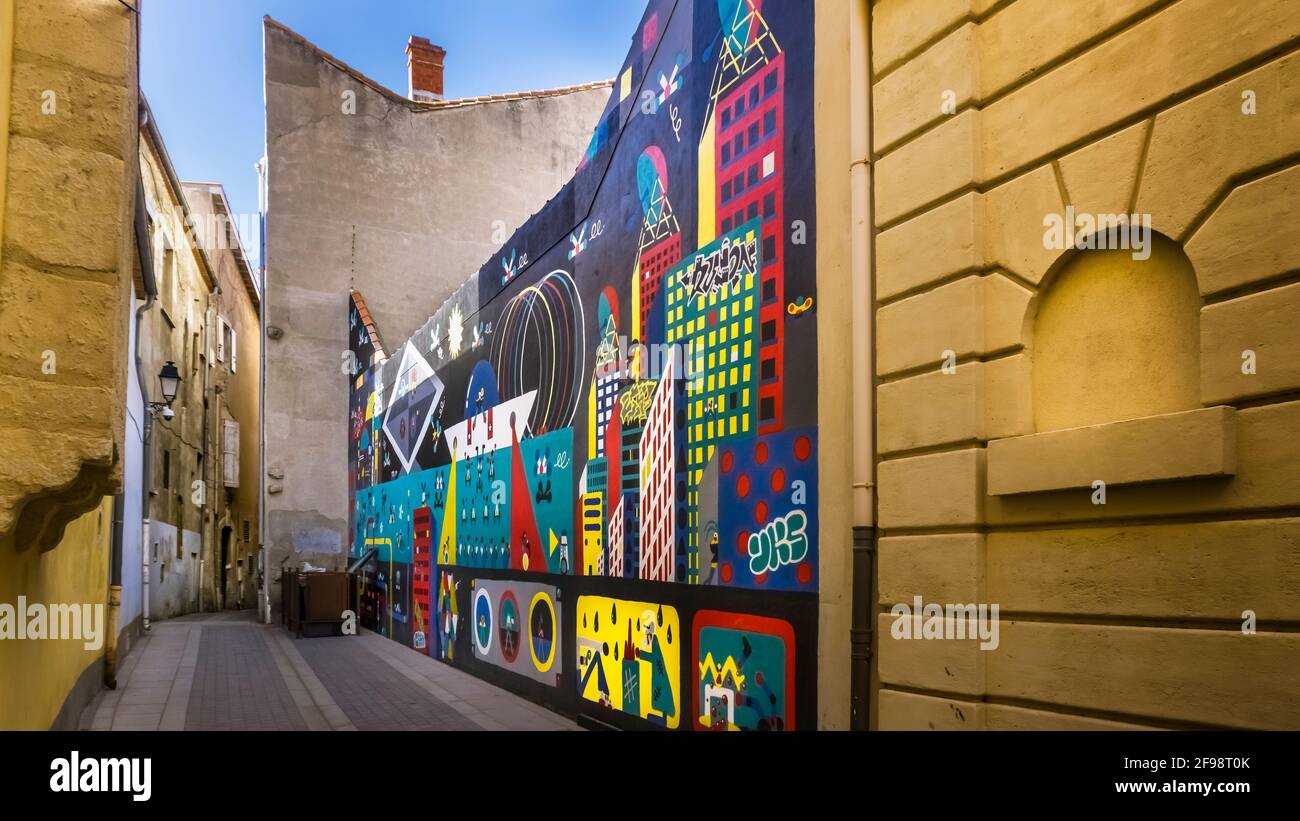 Muro intervenuto nel centro storico di Béziers. La città più antica della Francia. Foto Stock