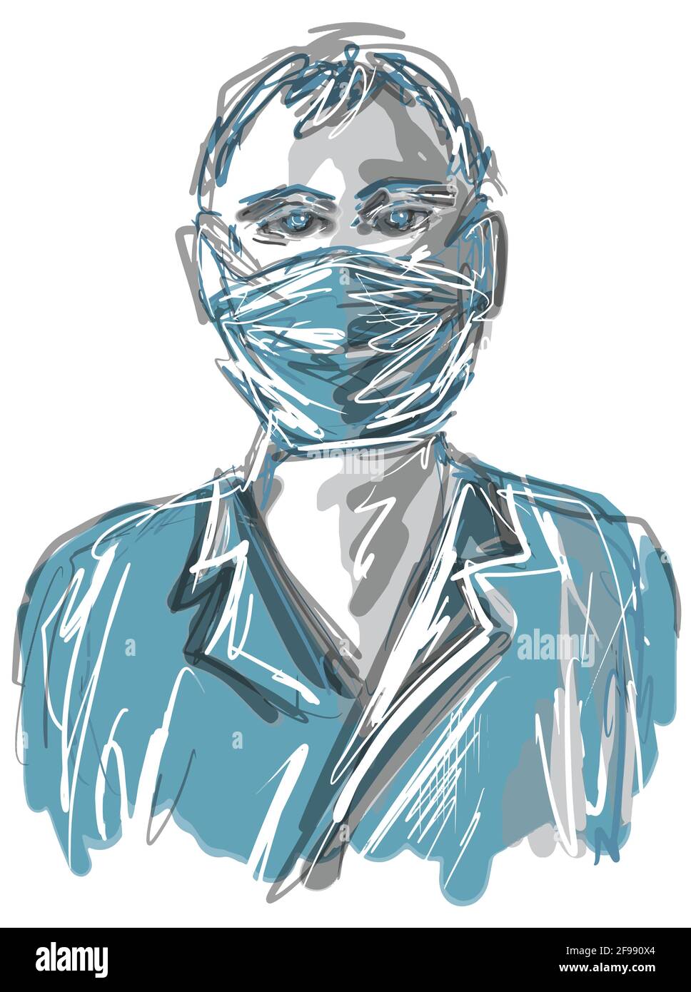 Schizzo ritratto disegnato a mano di un uomo in maschera eps10 illustrazione vettoriale isolata su sfondo bianco. Illustrazione Vettoriale