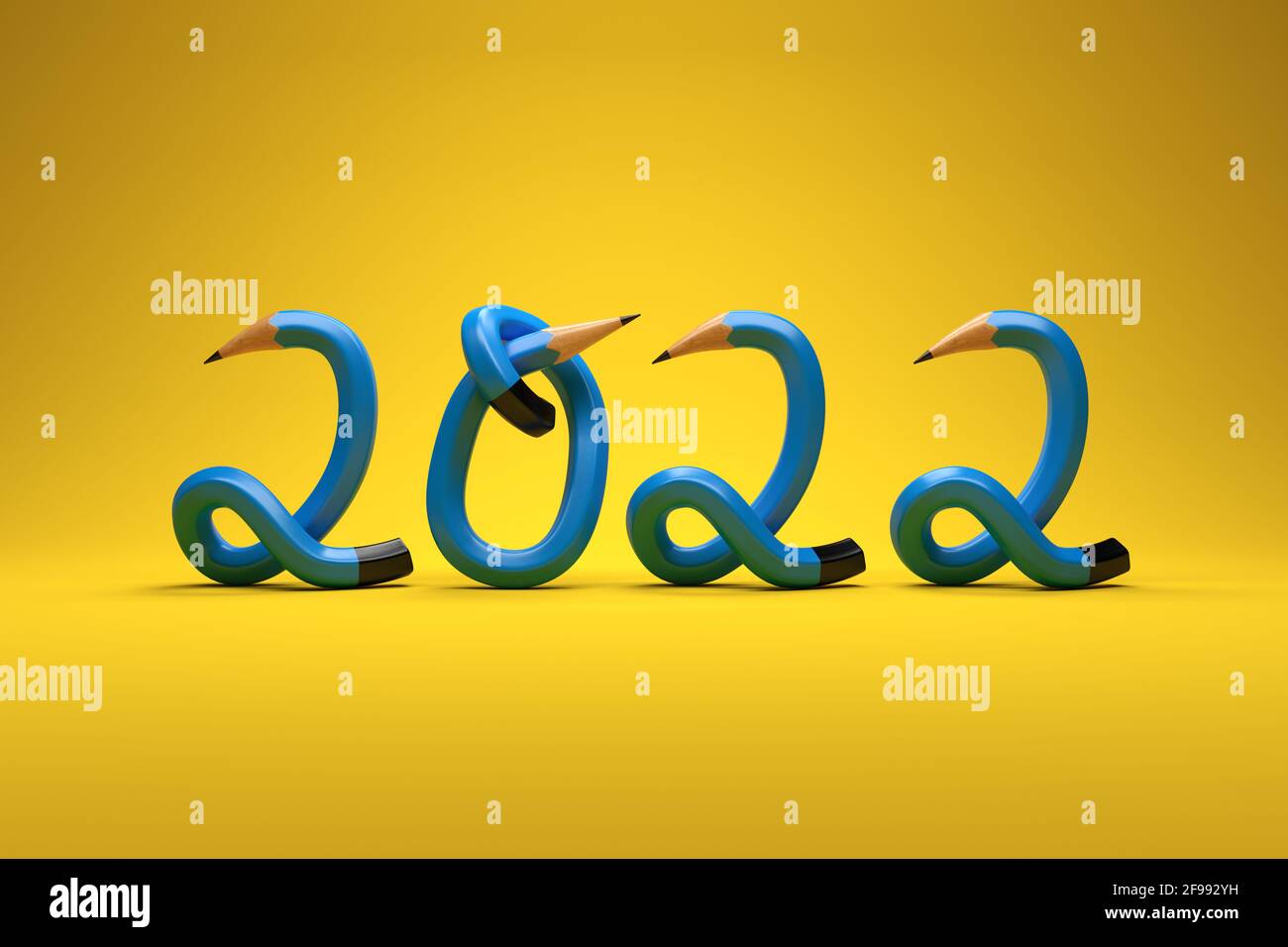 Nuovo anno 2022 concetto di progettazione creativa con matita - 3D Immagine rappresentata Foto Stock