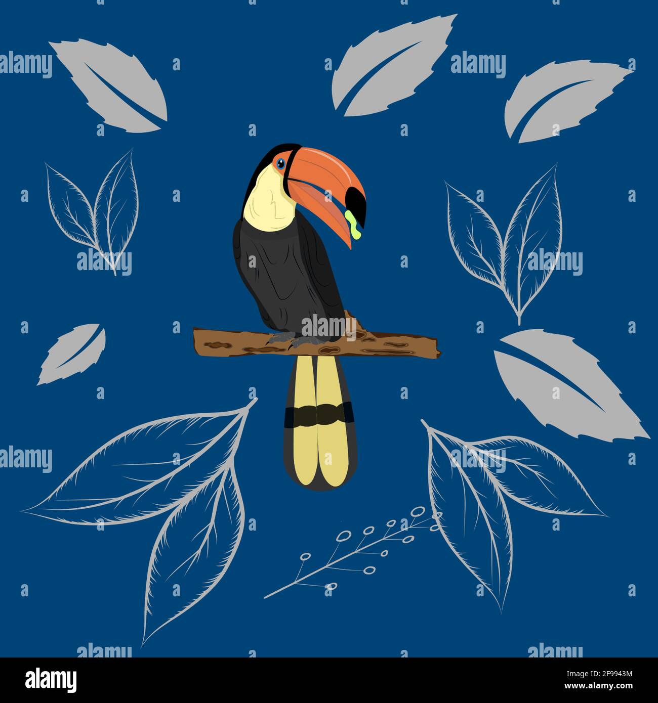 Bird Hornbill in piedi sul ramo per sfondo sfondo illustrazione vettoriale Illustrazione Vettoriale