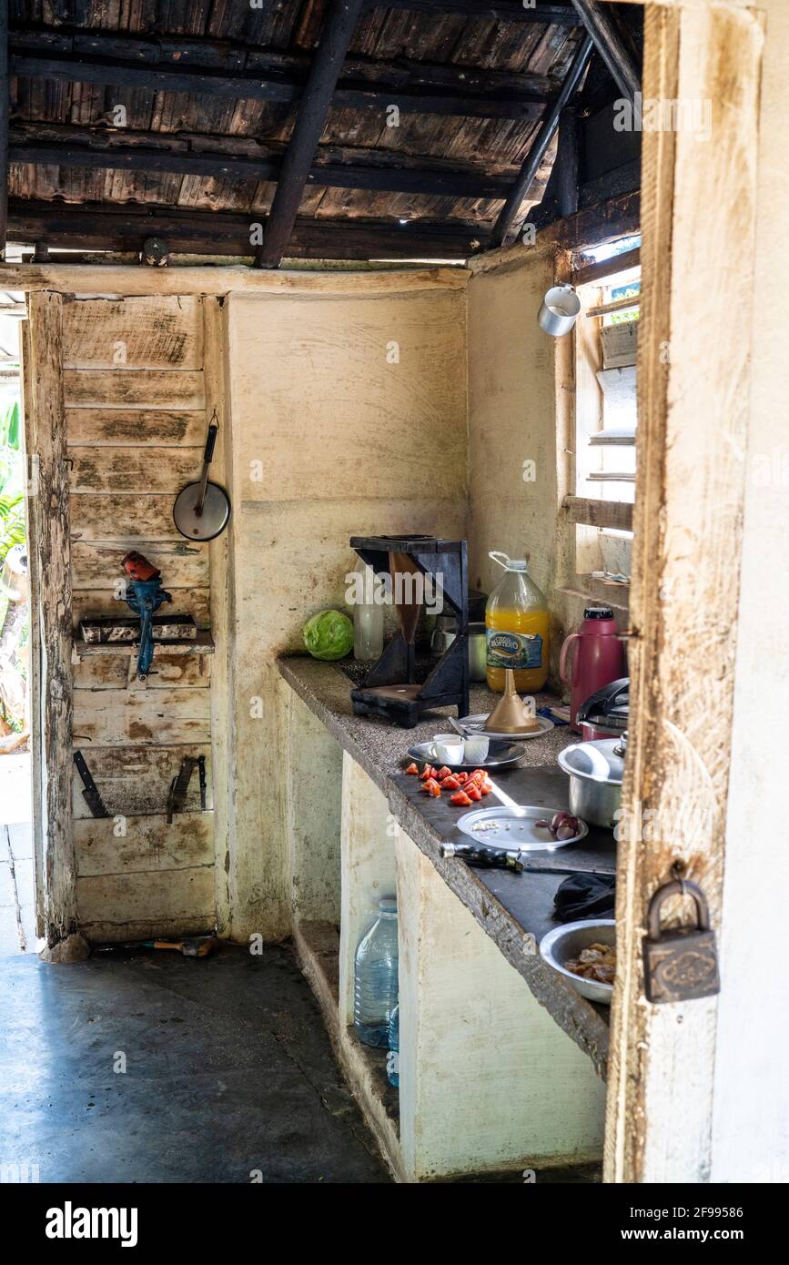 Cucina di una piantagione di caffè vicino a Jibacoa nelle montagne Escambray, provincia di Villa Clara, Cuba Foto Stock