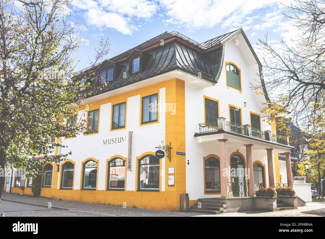 Vista sul villaggio - Museo Oberammergau, Baviera, Germania, Europa Foto Stock