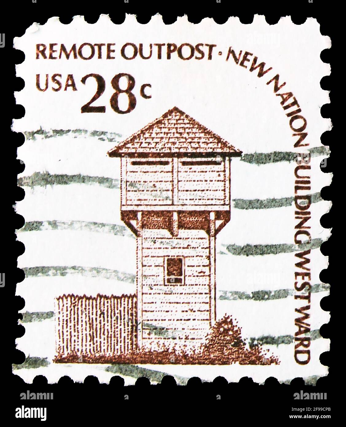 MOSCA, RUSSIA - 4 NOVEMBRE 2019: Francobollo stampato negli Stati Uniti mostra Fort Nisqually, Washington, americana serie di edizione, circa 1978 Foto Stock