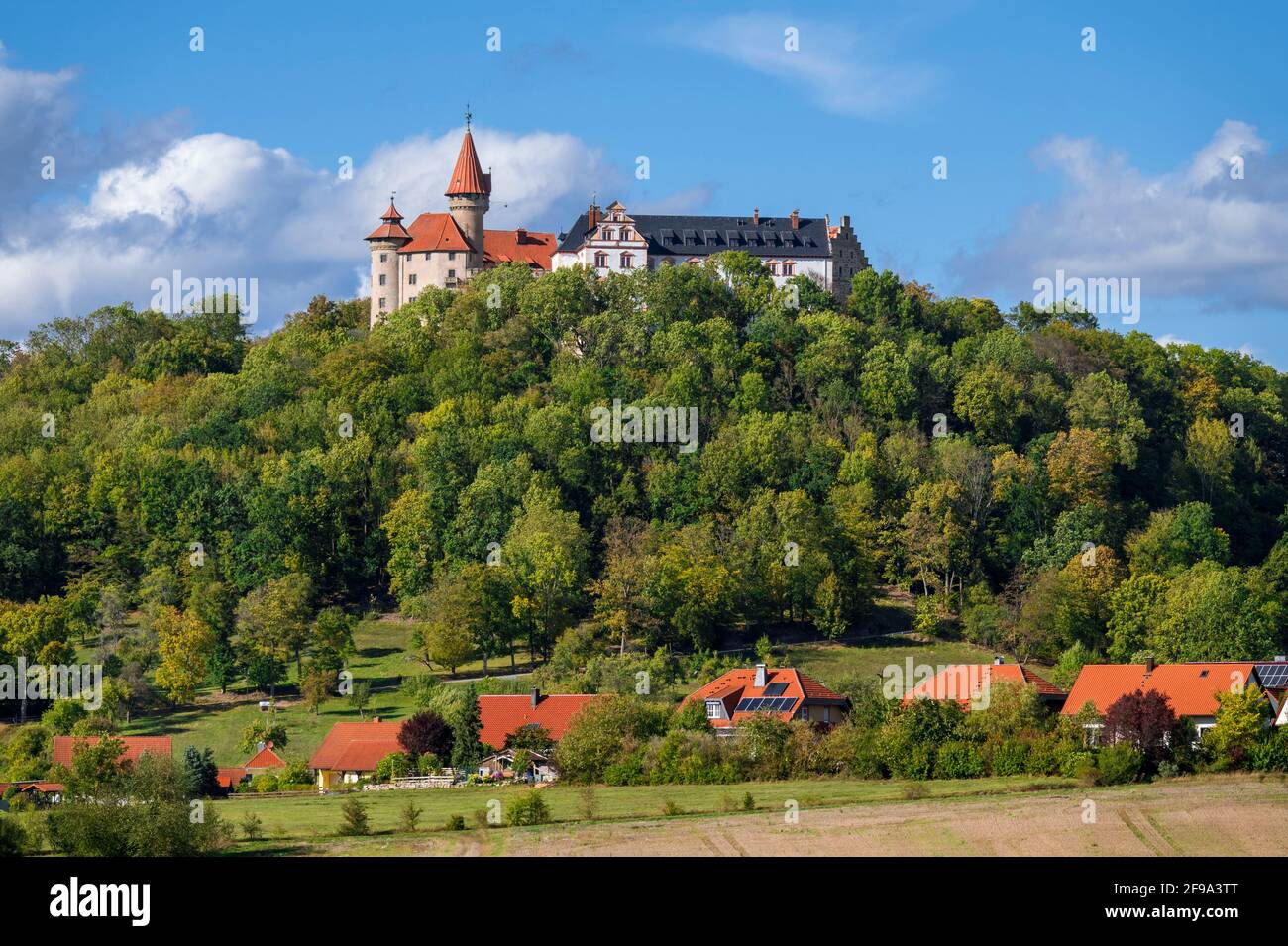 Il veste Heldburg era un alto forte medievale di collina che fu ricostruito come un palazzo in stile rinascimentale nel 16 ° secolo. All'inizio del XIV secolo il castello era di proprietà dei conti di Henneberg-Schleusingen. Nel 1374 l'Heldburg cadde ai Wettins. Il Museo del Castello tedesco, inaugurato nel settembre 2016, si trova sulla fortezza. Foto Stock