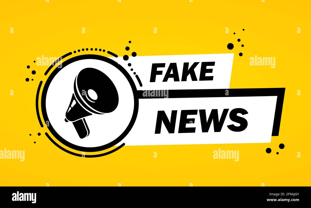 Megafono con il banner della bolla del discorso di Fake News. Altoparlante. Etichetta per il commercio, il marketing e la pubblicità. Vettore su sfondo isolato. EPS 10. Illustrazione Vettoriale