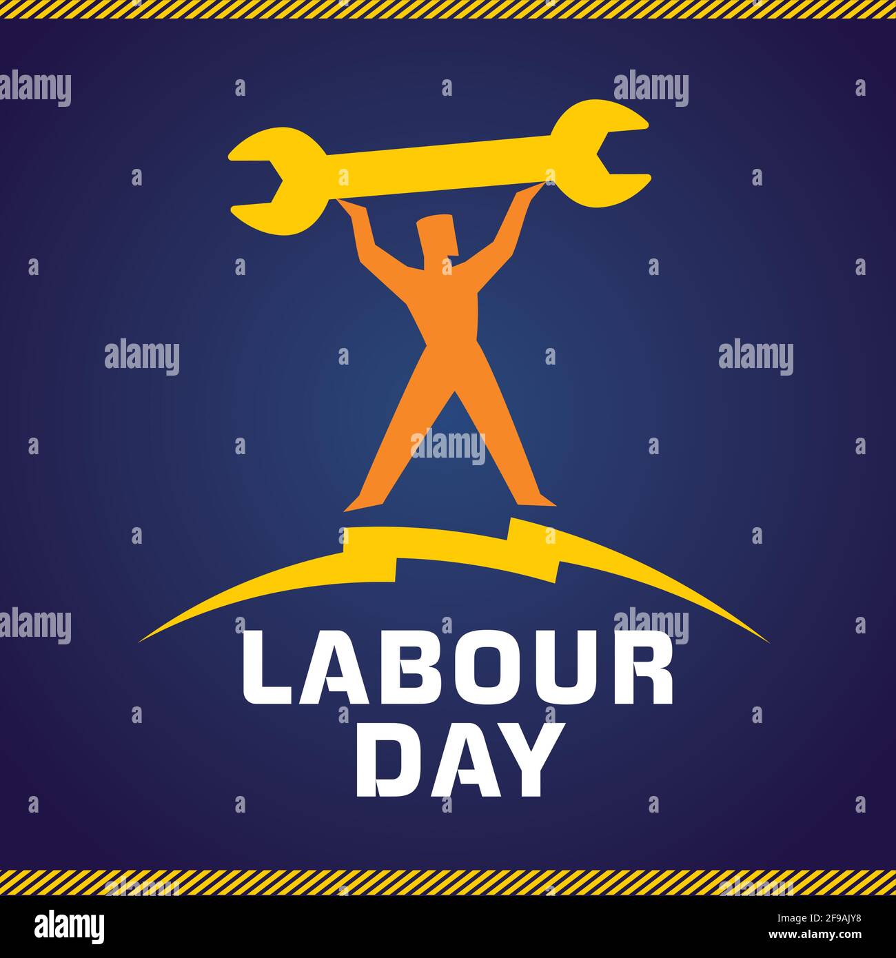 Carta per il giorno del lavoro internazionale. Banner Happy Labor Day. Testo in cornice creativa gialla. Illustrazione vettoriale. Modello grafico astratto isolato Illustrazione Vettoriale