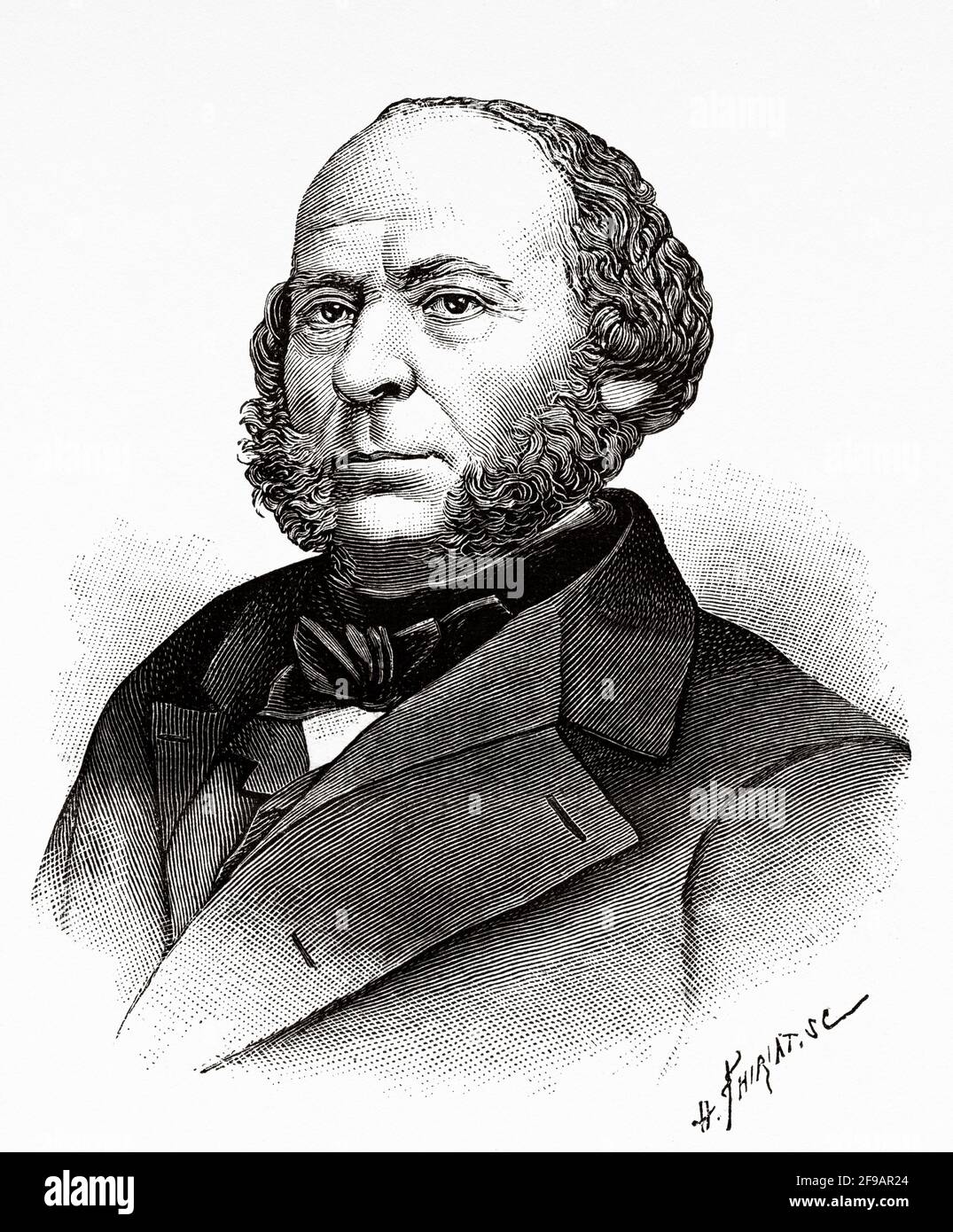 Ritratto di John Ericsson (1803-1889) è stato un inventore svedese-americano, ha collaborato alla progettazione della novità della locomotiva ferroviaria a vapore, ha progettato la prima nave a vapore a propulsione a vite USS Princeton. Antica illustrazione del XIX secolo incisa da la Nature 1889 Foto Stock