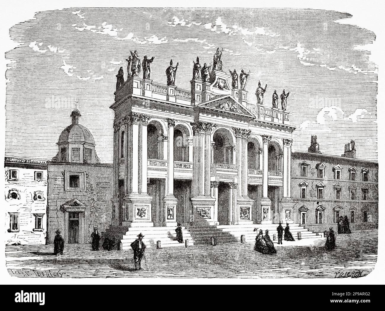 La Basilica di San Giovanni in Laterano, Roma, Lazio, fine Ottocento. Italia, Europa. Antica illustrazione del XIX secolo incisa da Souvenirs de la Reformation en Italie 1883 di John Stoughton (1807-1897) Foto Stock