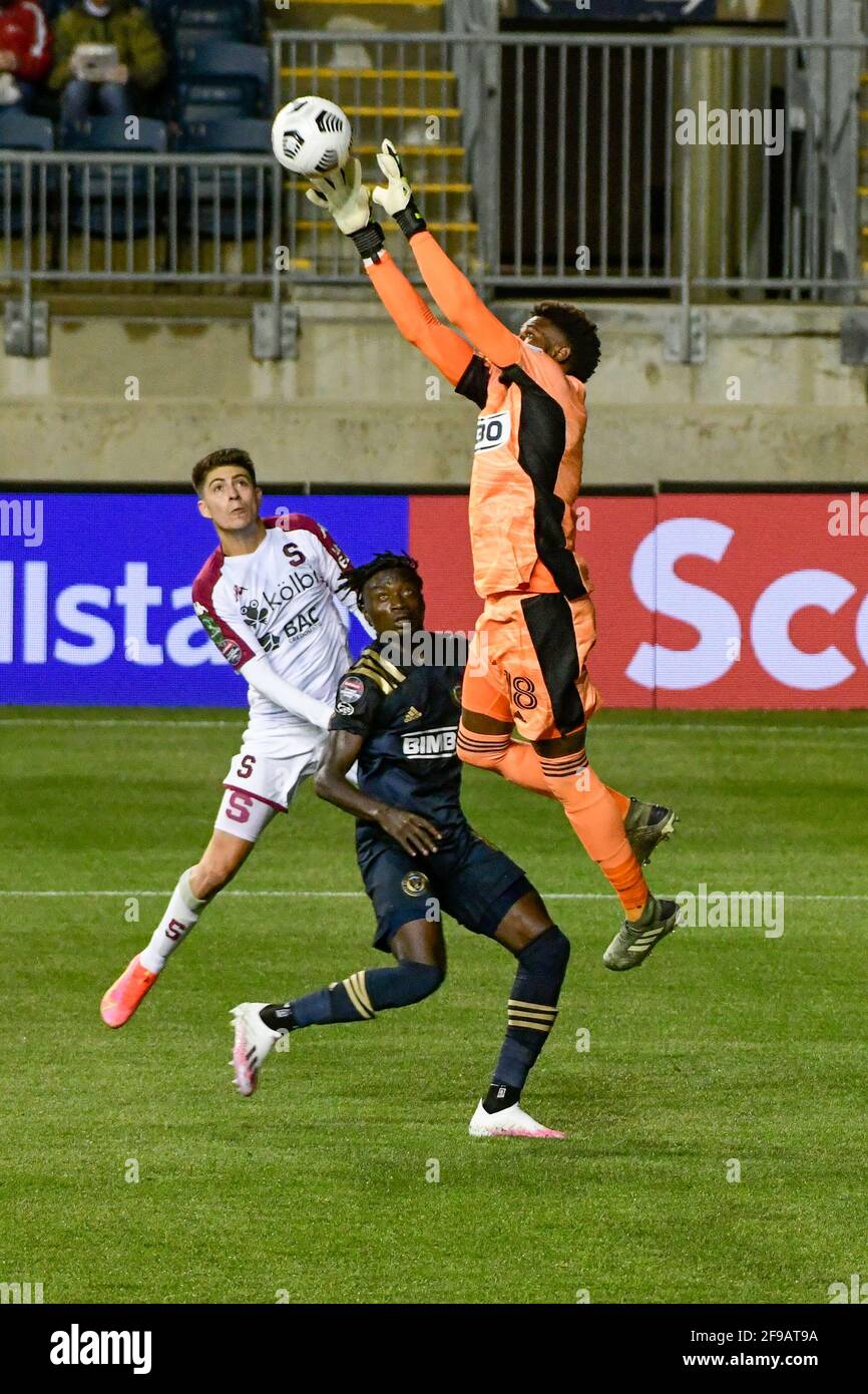 La squadra di calcio professionistica di Philadelphia Union e i giocatori contro Deportivo Saprissa durante la CONCACAF Champions League Foto Stock