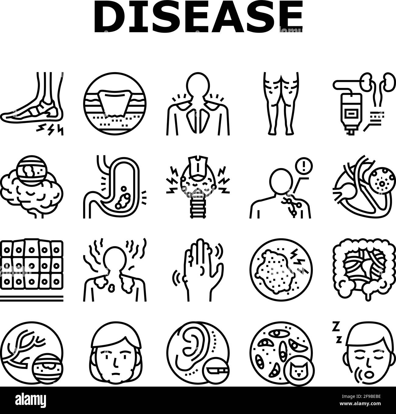 Disease Human Problem Collection icone Set Vector Illustrazione Vettoriale