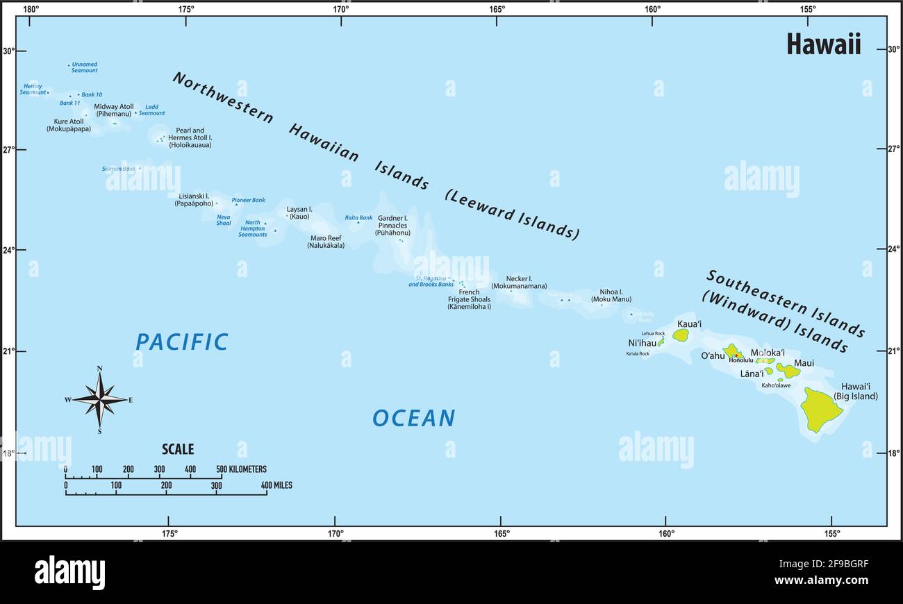 mappa vettoriale dell'arcipelago delle hawaii del pacifico Illustrazione Vettoriale