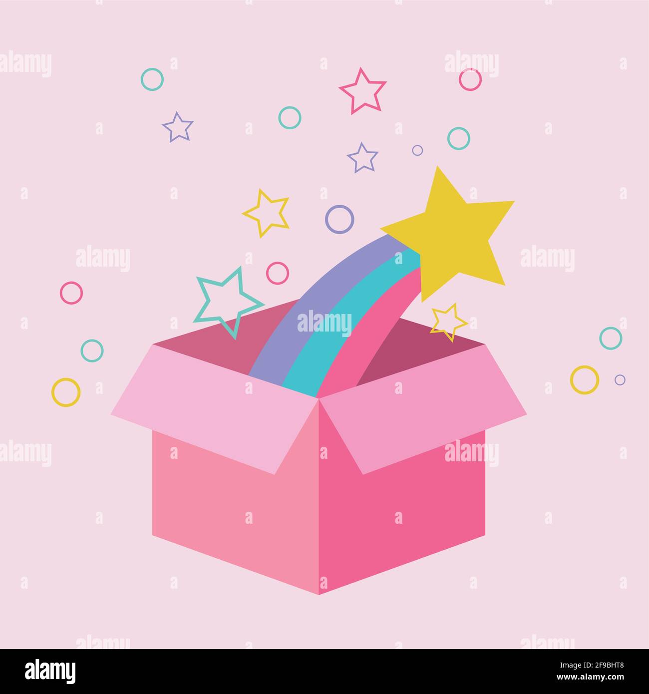 Immagine vettoriale con design piatto e scatola rosa magico Illustrazione Vettoriale
