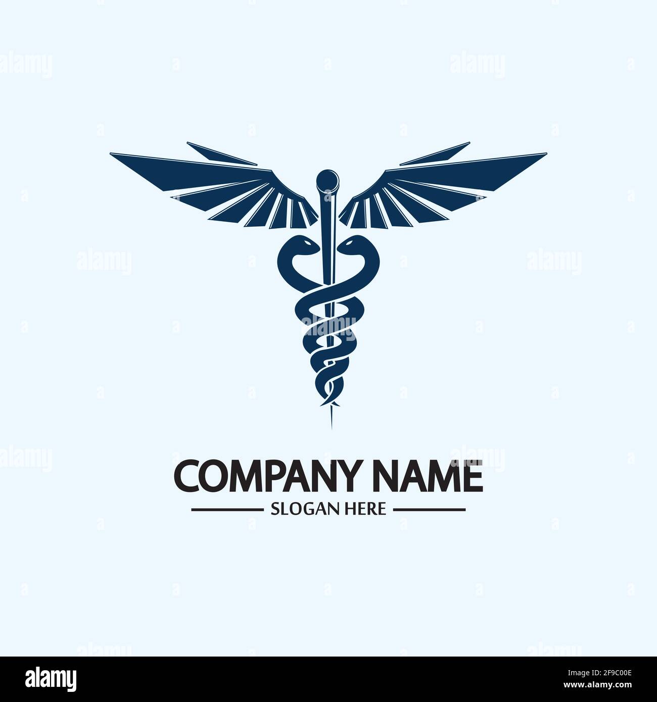 Caduceus, icona del logo Caduceus per le illustrazioni vettoriali concettuali di Medical healthcare Illustrazione Vettoriale