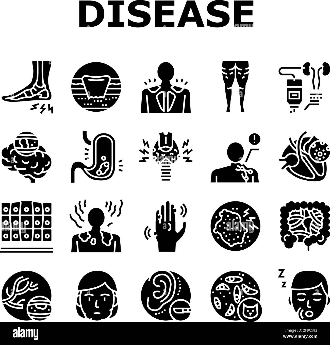 Disease Human Problem Collection icone Set Vector Illustrazione Vettoriale