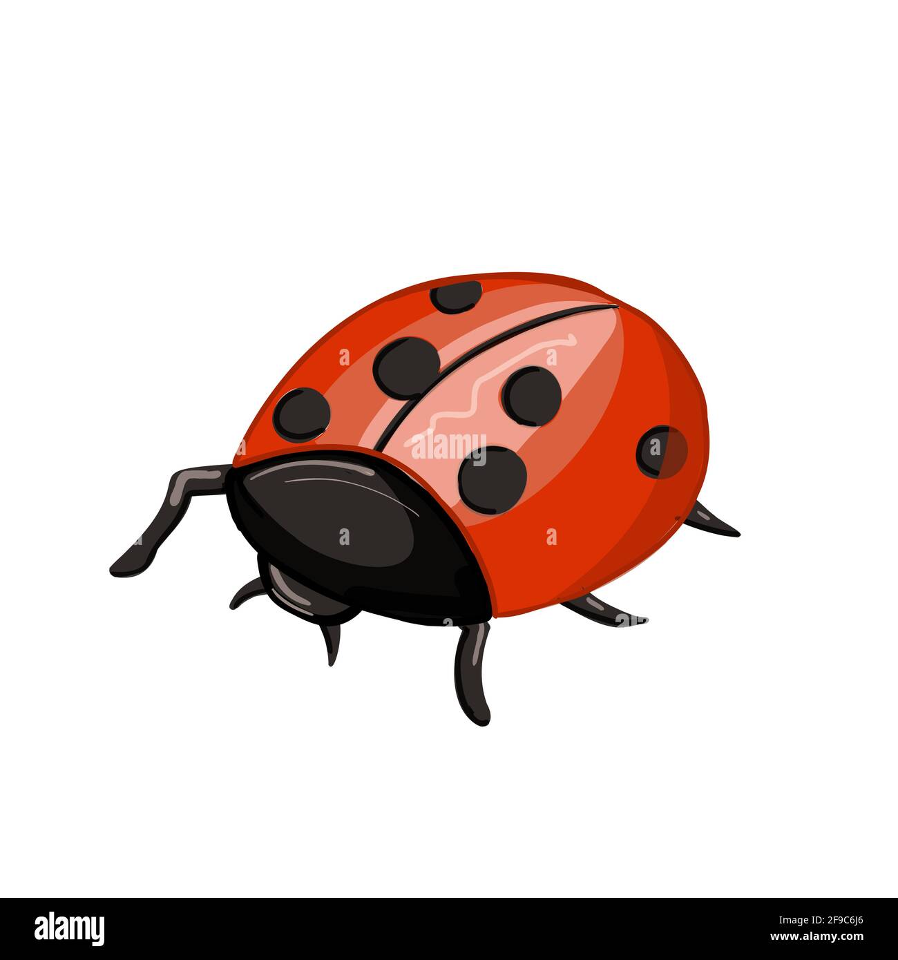 Carino ladybug cartoon. Insetto rosso con macchie nere Illustrazione Vettoriale