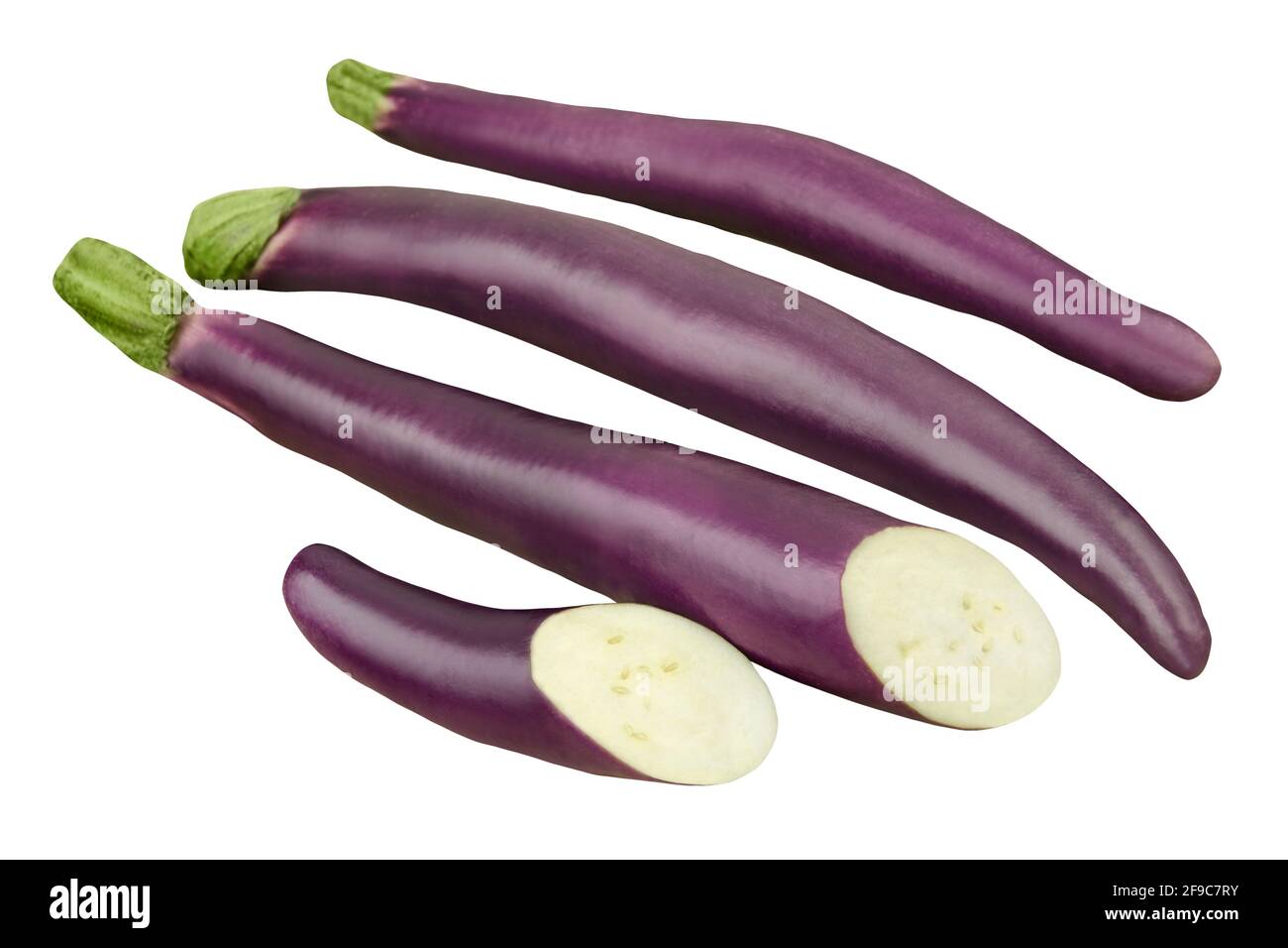 Ijanische Auberginen und weisser Hintergrund Foto Stock