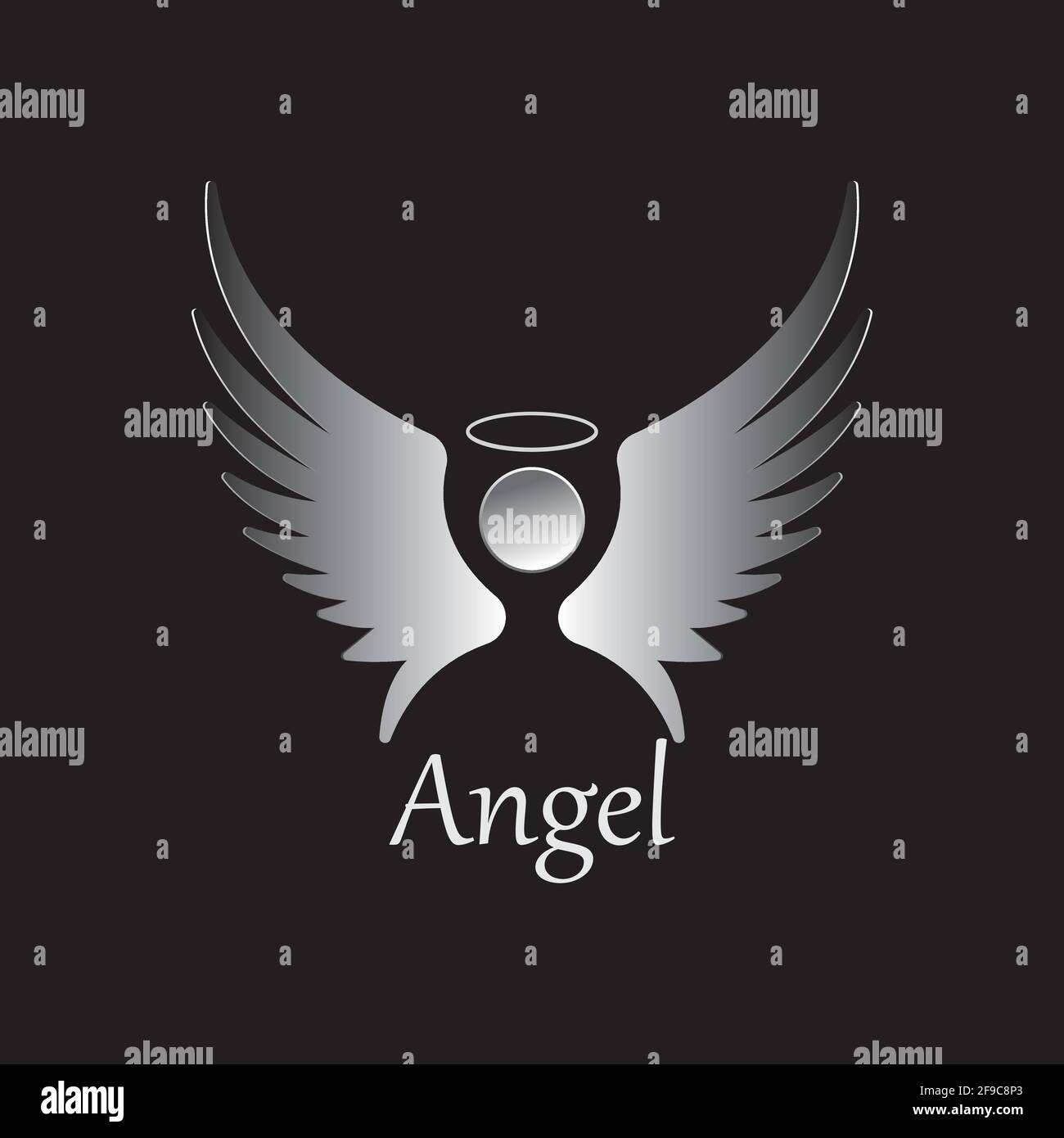 Immagine dell'icona Angel isolata su sfondo nero. Logo Angel Vector. Design piatto. Simbolo del pittogramma vettoriale moderno per la grafica web - s Illustrazione Vettoriale