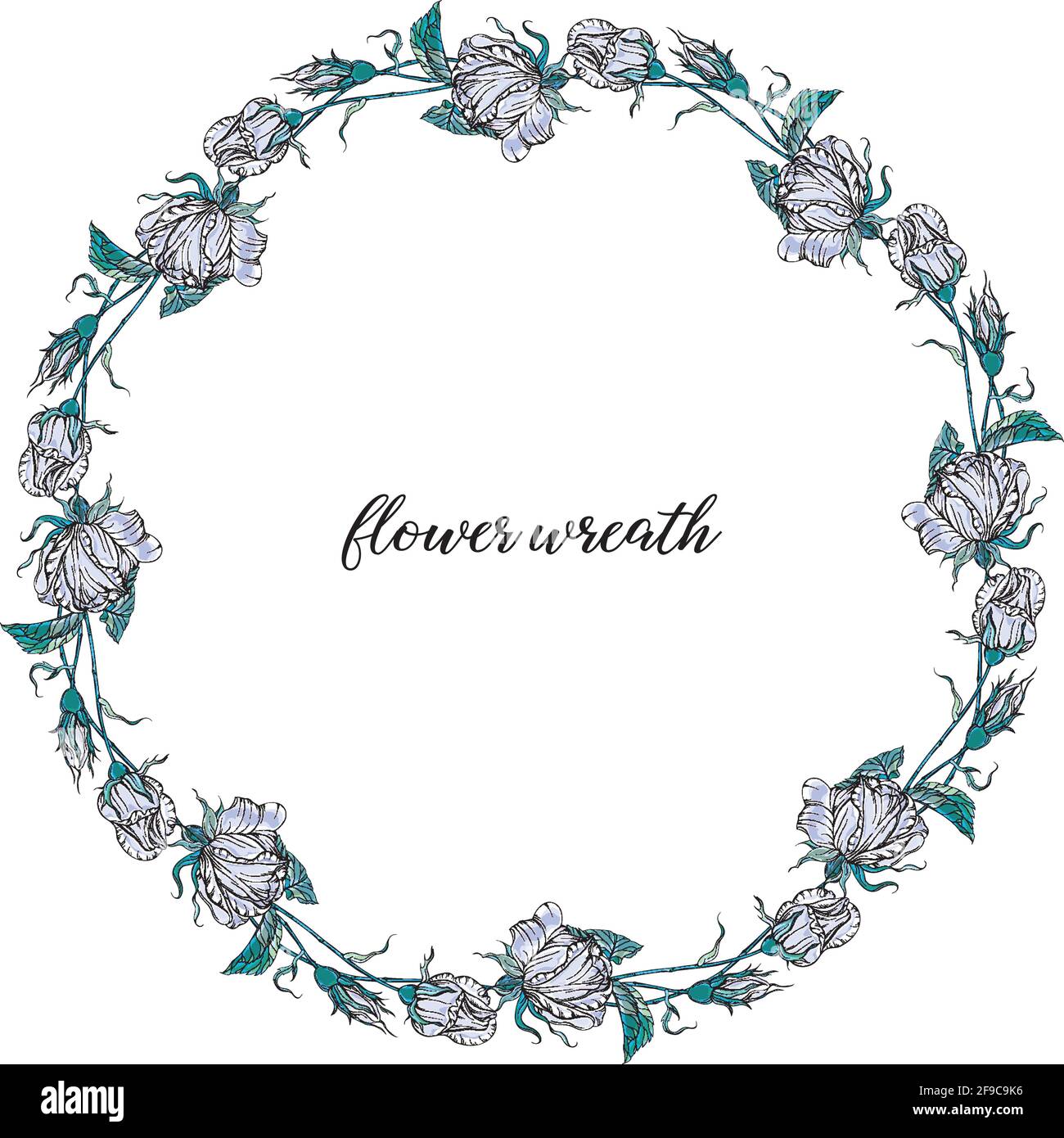 Rosa. Corona floreale. Romantica corona di gara. Illustrazione Vettoriale