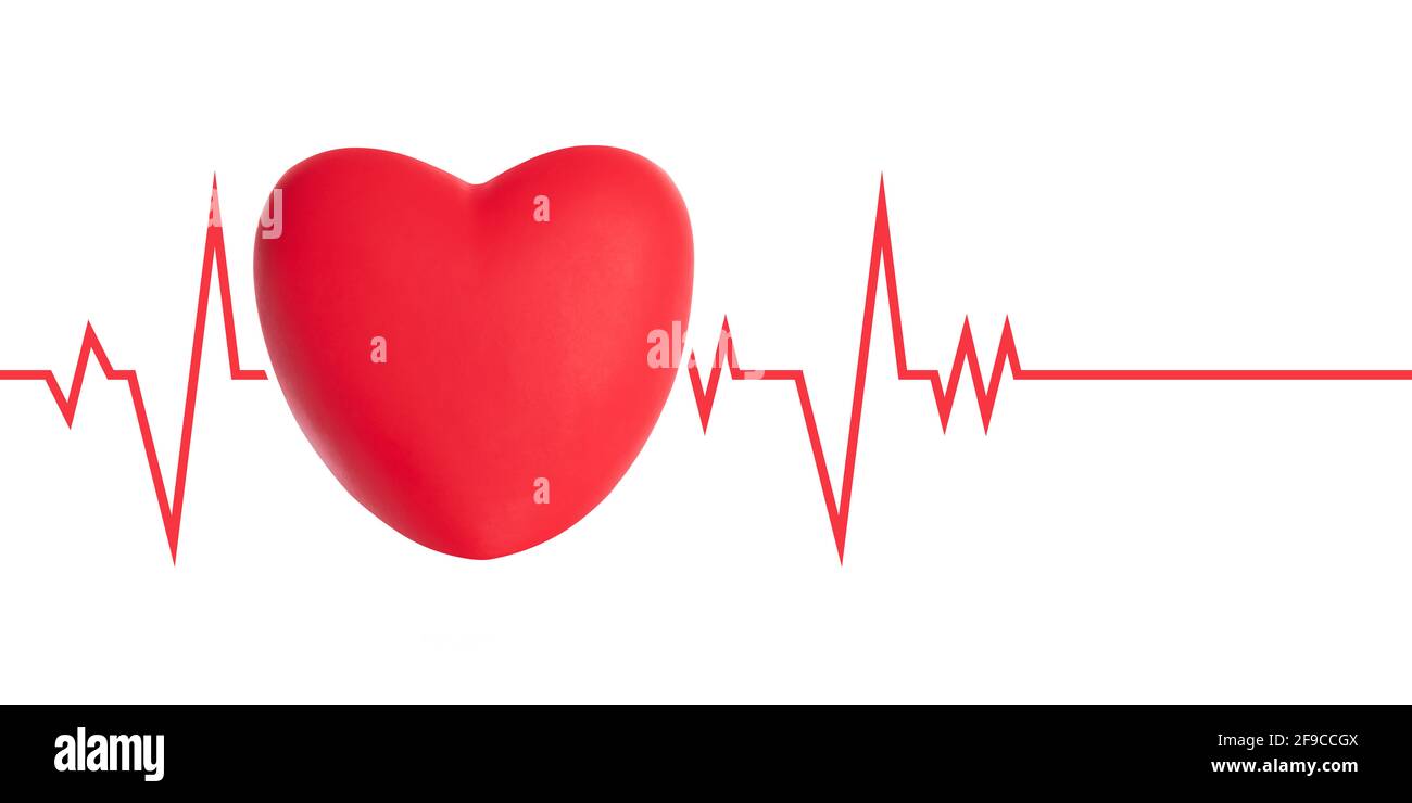 Banner pubblicitario medico - Illustrazione del battito cardiaco del cuore rosso elettrocardiogramma di linea su sfondo bianco Foto Stock