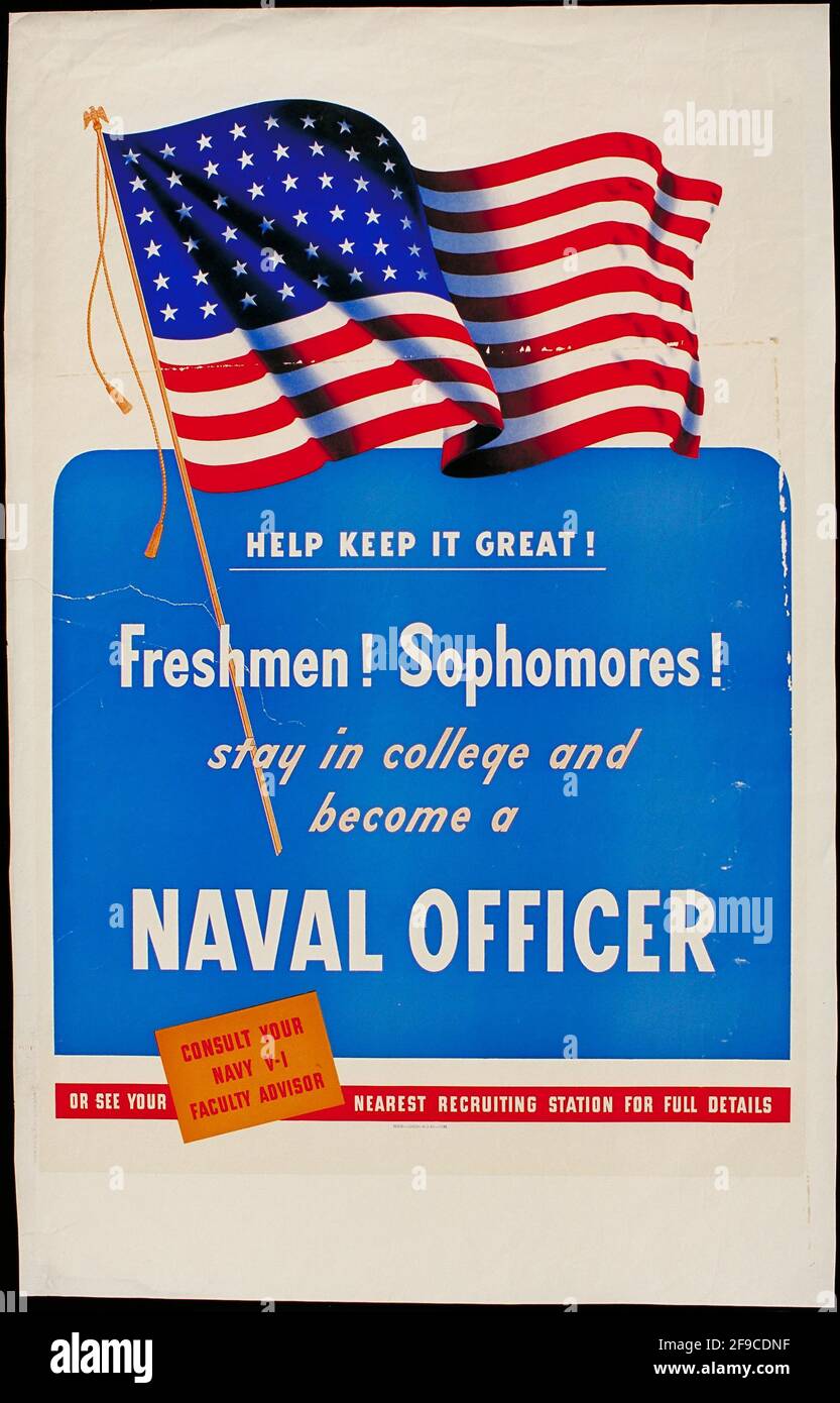 Un poster di reclutamento americano della seconda guerra mondiale per la marina americana Foto Stock