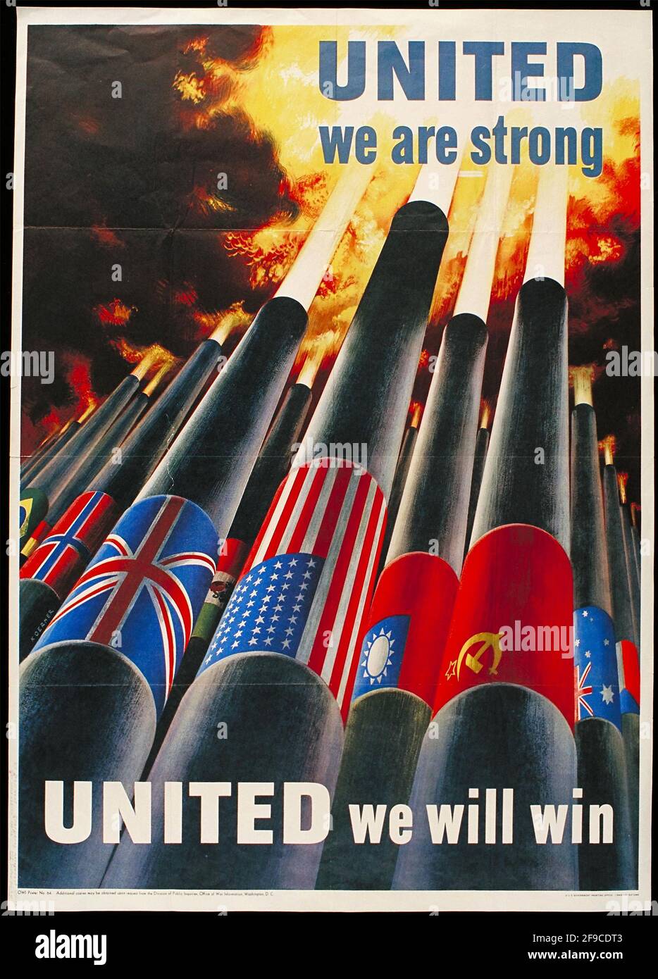 Un poster americano della seconda guerra mondiale che utilizza slogan patriottici per ottenere il sostegno Per lo sforzo di guerra che dice Uniti noi vinceremo Foto Stock