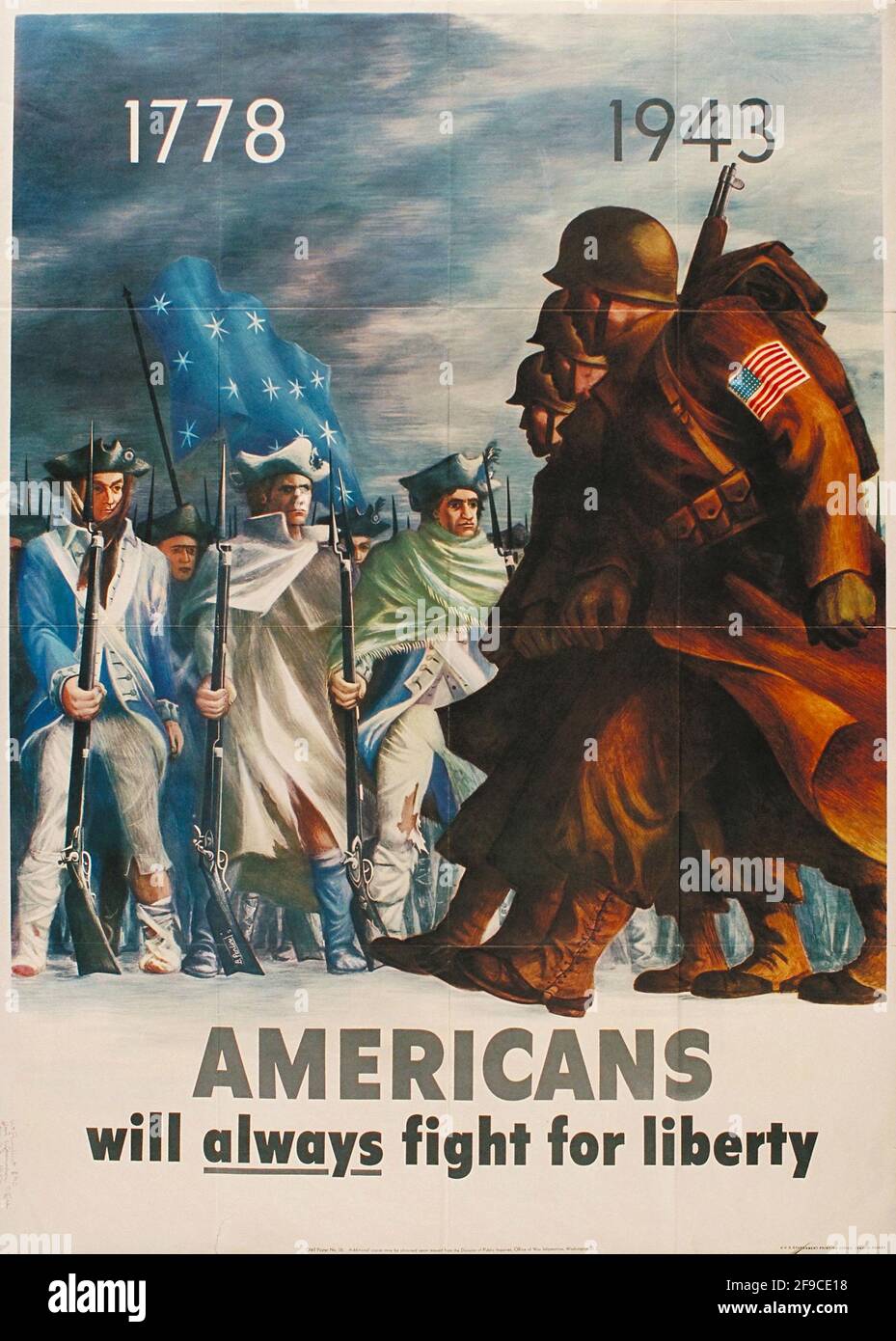 Un poster americano della seconda guerra mondiale che utilizza slogan patriottici per ottenere il sostegno Per lo sforzo di guerra che dice lotta per la libertà Foto Stock