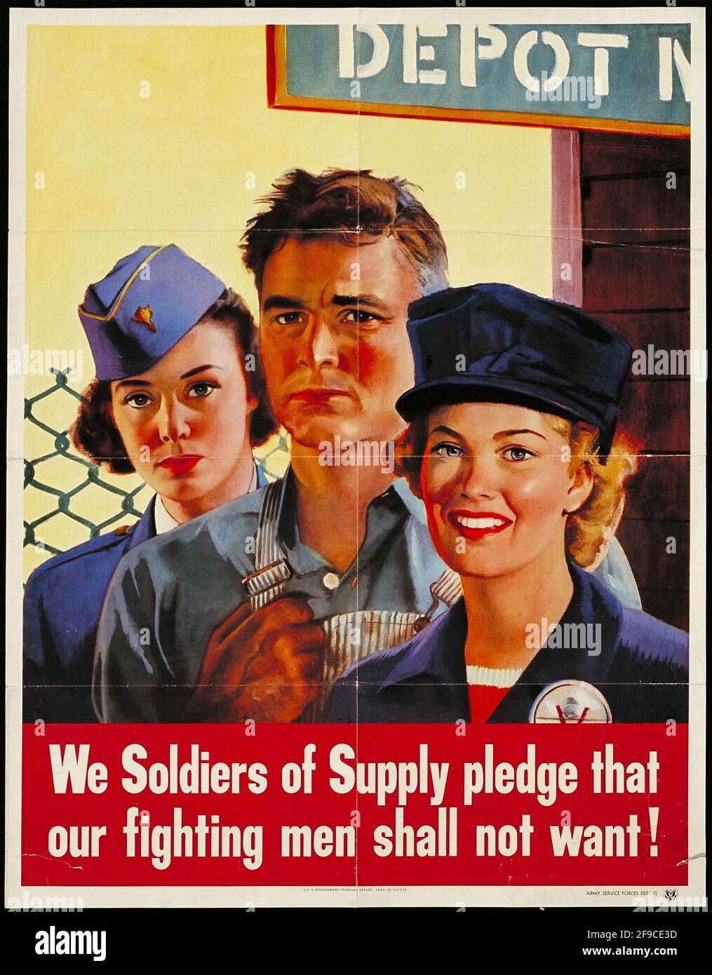Un manifesto americano della seconda guerra mondiale che promuove la solidarietà nella produzione e. industria di approvvigionamento Foto Stock