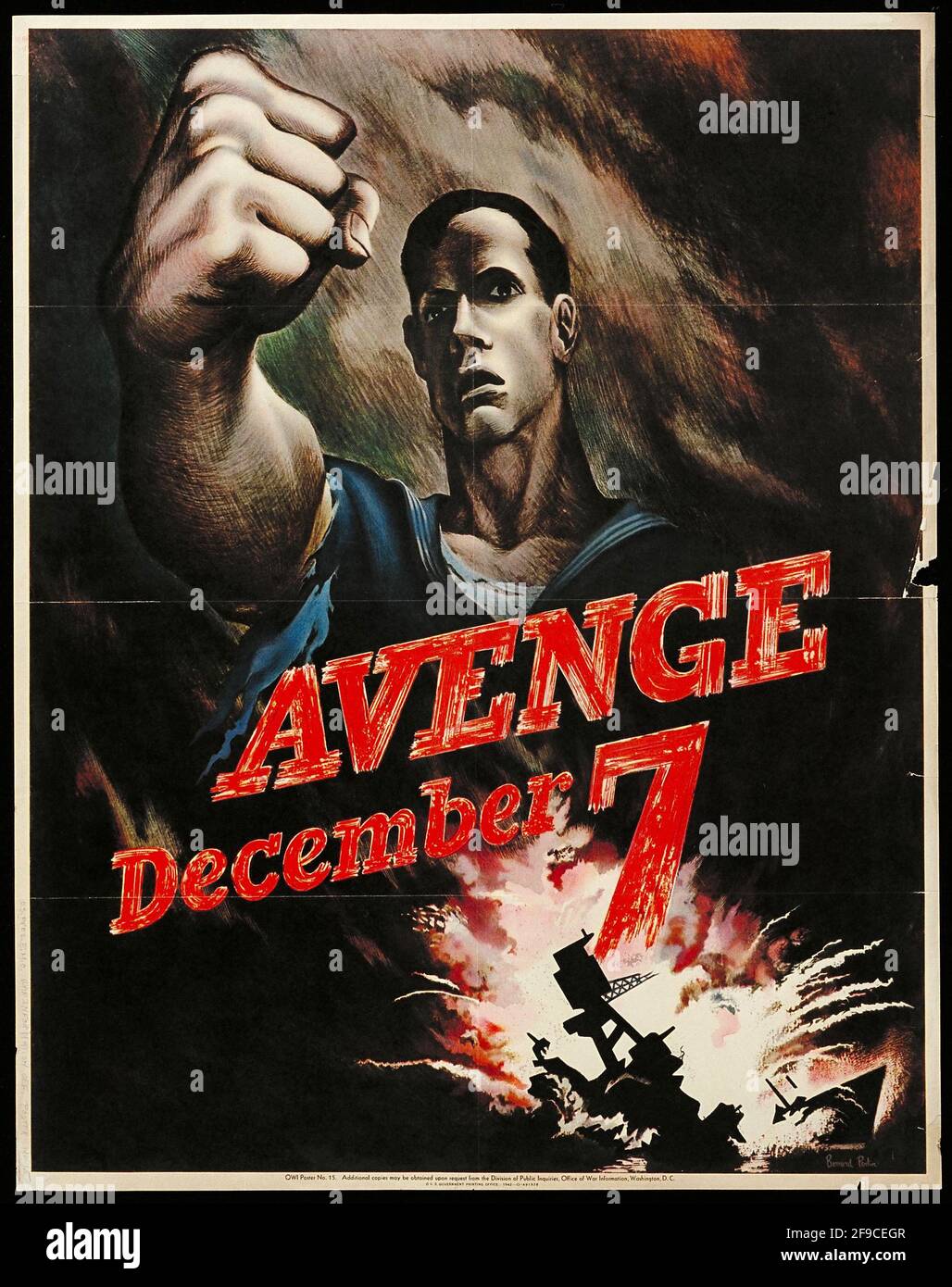 Un poster americano della seconda guerra mondiale che utilizza slogan patriottici per ottenere il sostegno Per lo sforzo di guerra dicendo vendetta 7 dicembre (Attacco Pearl Harbor) Foto Stock