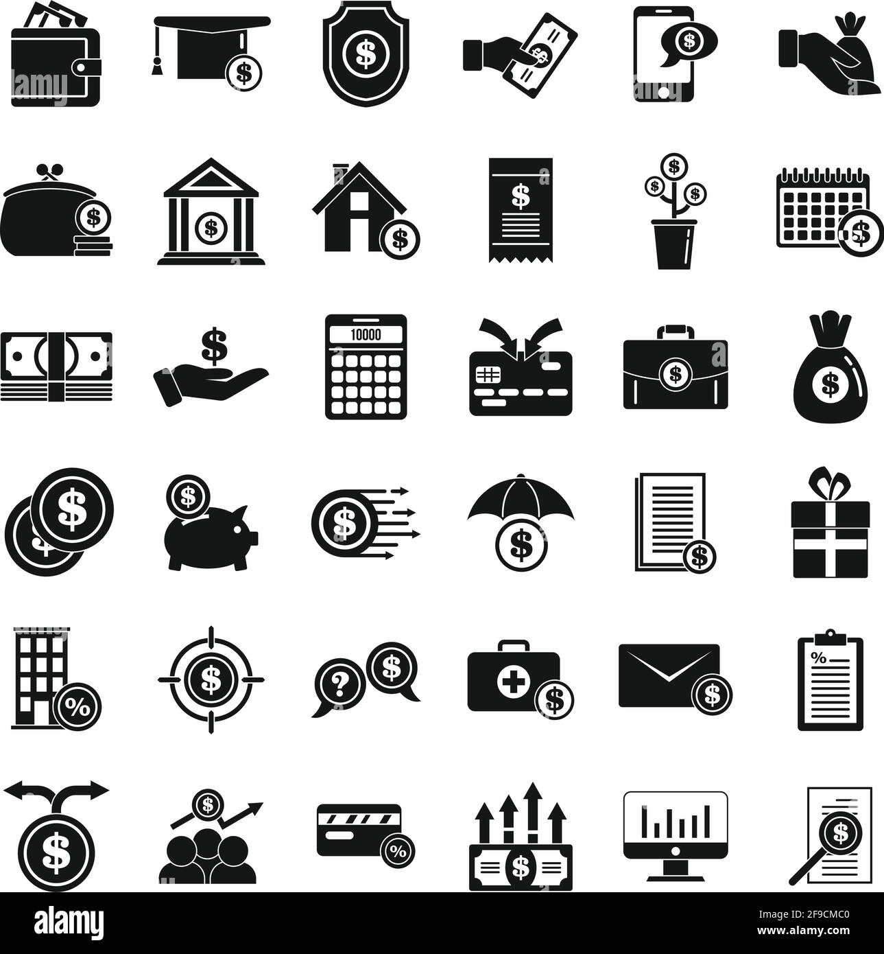 Set di icone di sovvenzione, stile semplice Illustrazione Vettoriale