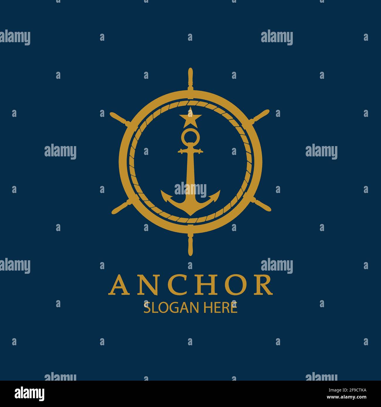 Anchor Logo Design vettore. Simbolo dell'icona marittima o oceano business Illustrazione Vettoriale