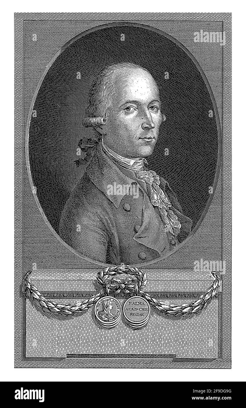 Ritratto del noto medico e pioniere della medicina popolare Petrus Joannes van Bavegem. Sotto il ritratto un'immagine di una medaglia dall'Accademia di Foto Stock