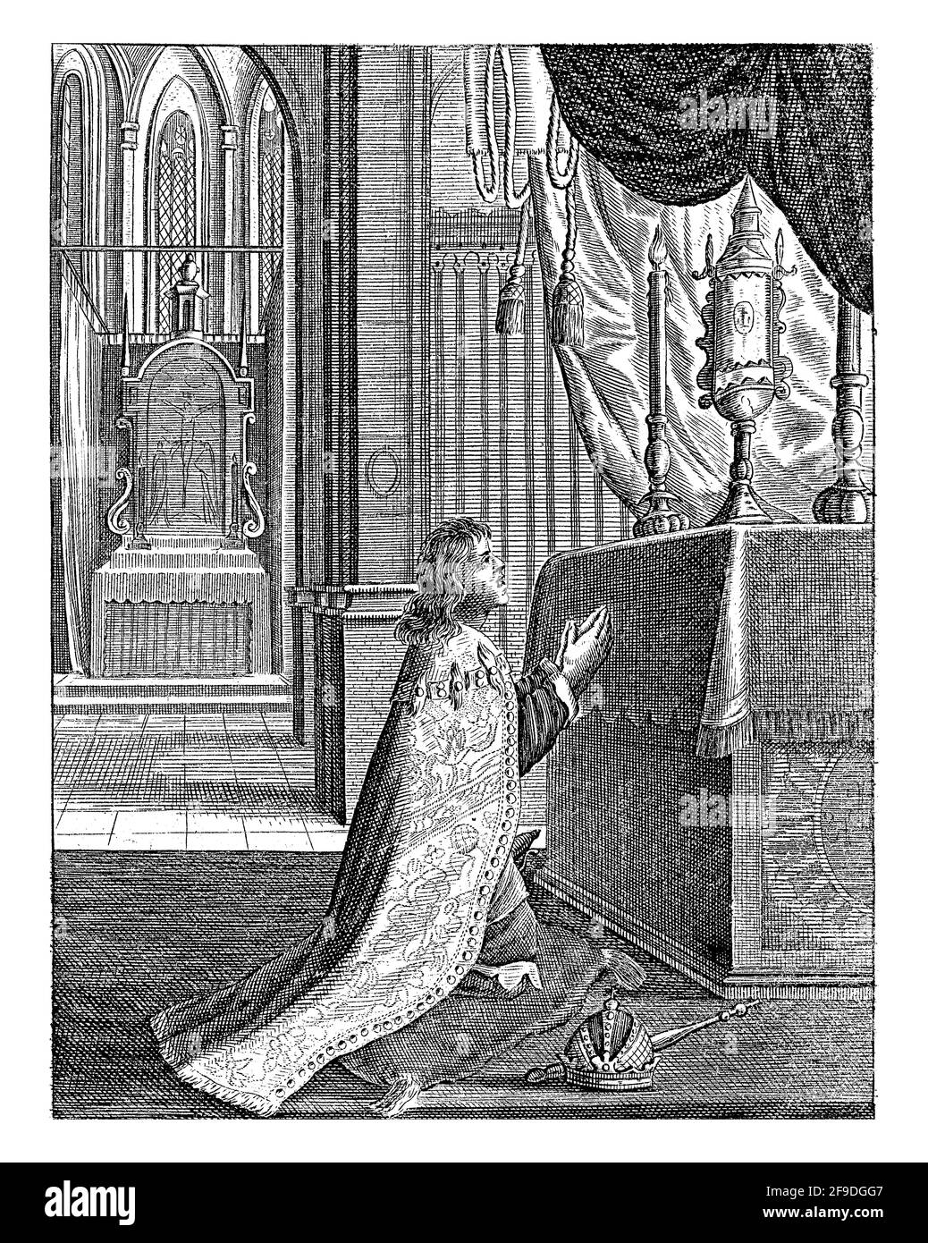 L'Imperatore Massimiliano i si inginocchia davanti al Santissimo Sacramento sull'altare e torna in salute. Foto Stock