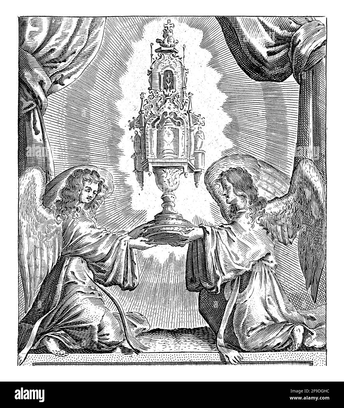 Due angeli con un'ostensorio in cui il Santissimo Sacramento. Stampa n. 13 da una serie di 16 scene del Miracolo di Amsterdam, basate sugli eventi Foto Stock