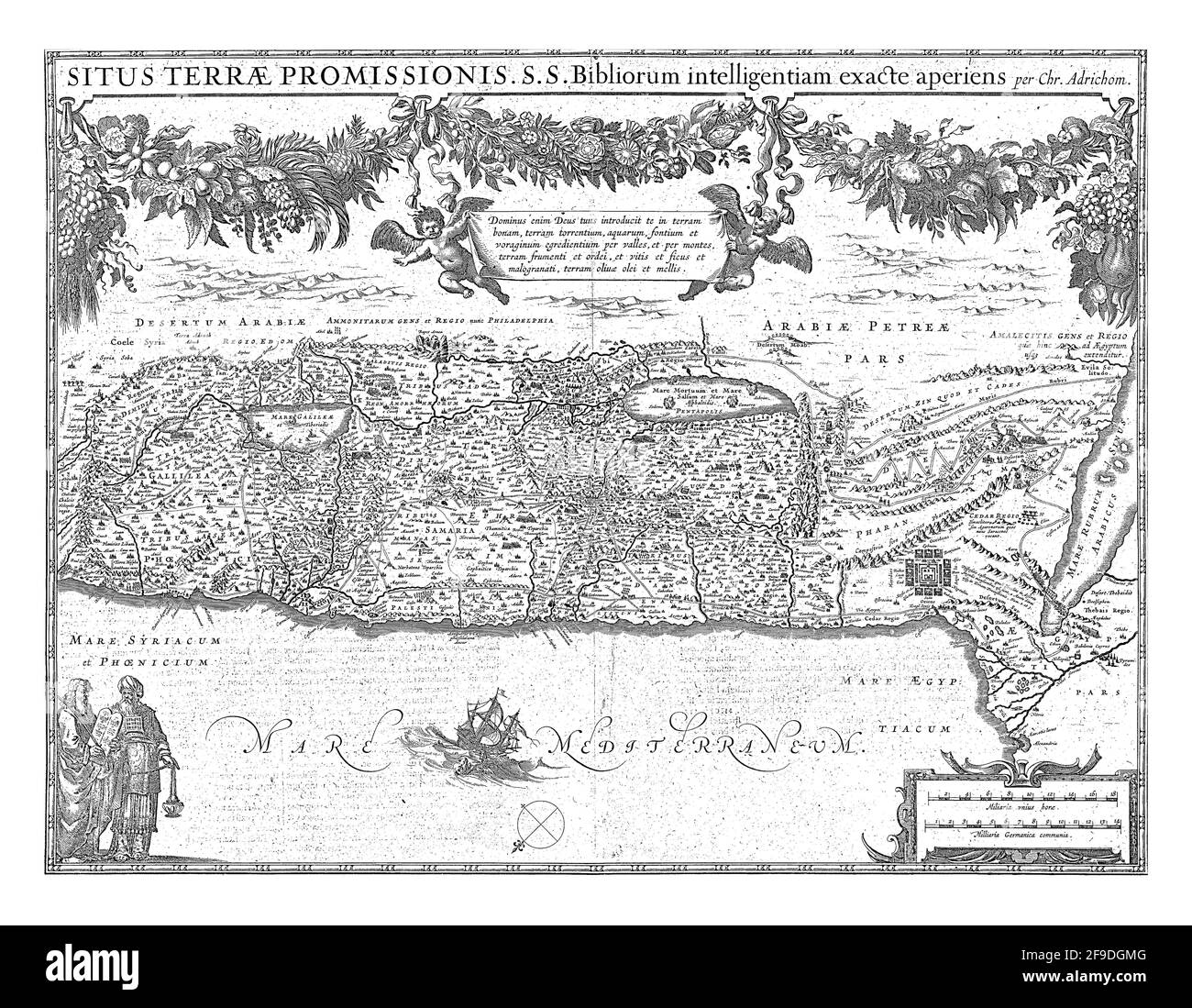 Mappa della Terra promessa con il Lago di Tiberiade e il Mar Morto. Foto Stock