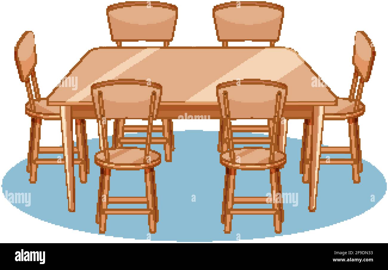 Un set di tavolo da pranzo e sedie su sfondo bianco illustrazione Illustrazione Vettoriale
