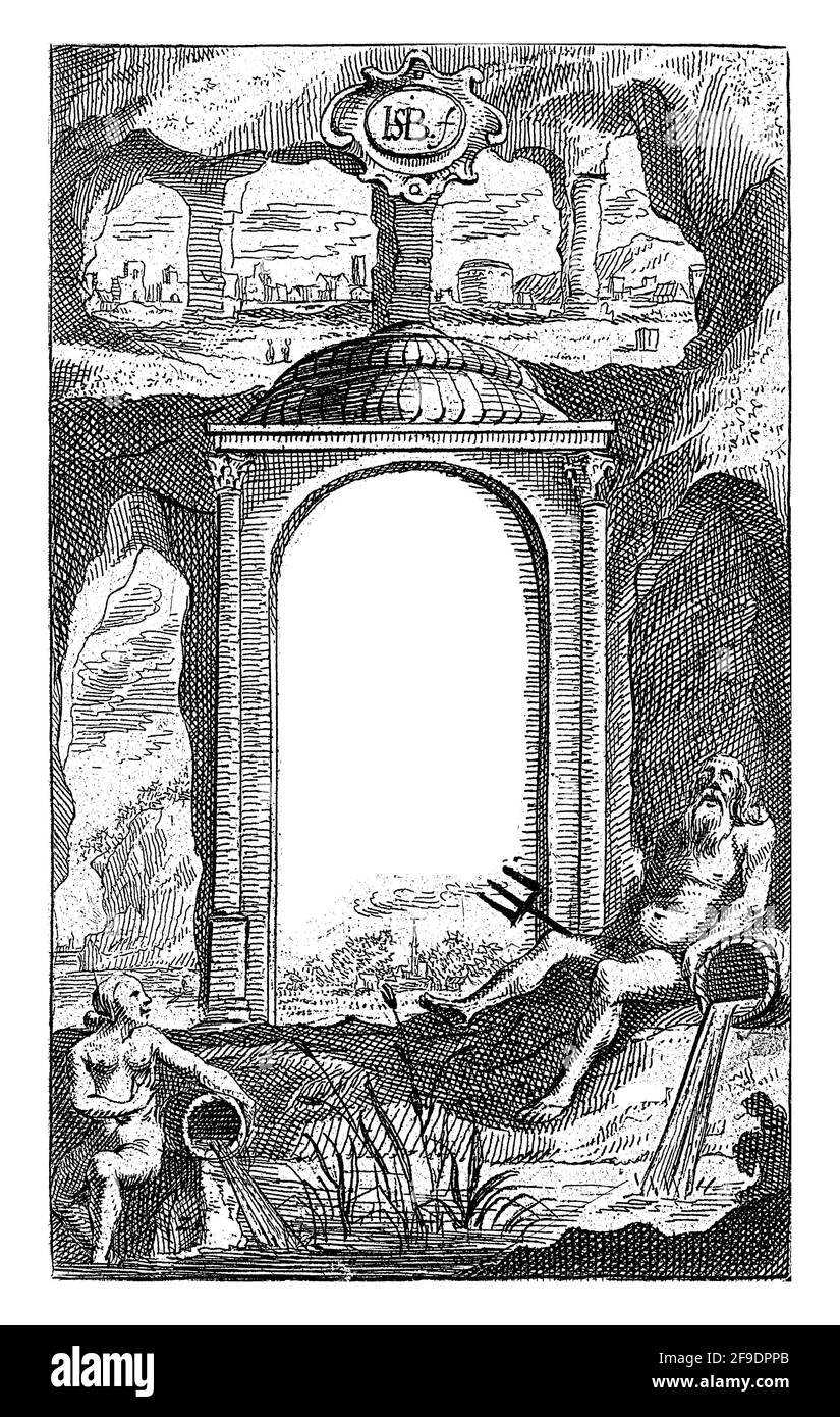 Il dio del fiume del Reno si trova in un tempio in una grotta in cui il titolo e l'autore del libro sono esposti. Foto Stock