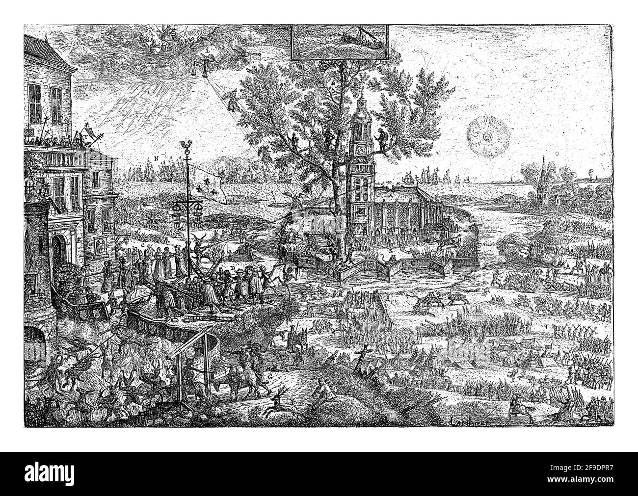 Attacco alla fortezza di Orange e alla Chiesa di Dio. Rappresentazione allegorica dettagliata degli eventi dell'anno 1672 Foto Stock