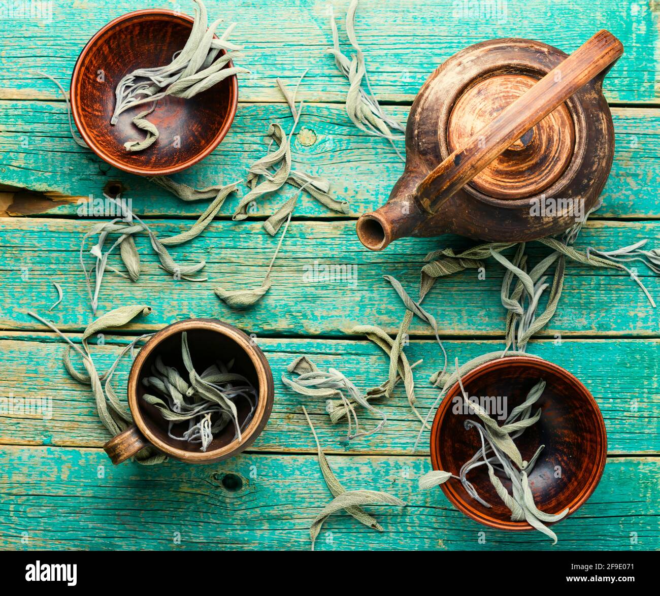 Erbe salvia tea.Dry salvia leaf.Herbal medicina e piante curative. Foto Stock